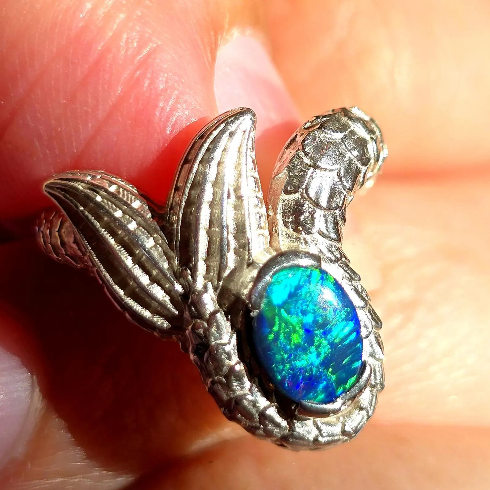 Natural Australian Opal Ring 925 Silver, Mermaid ring, Genuine Black Opal Ring, Blue Unique Women Boho Pinky Midi Stacking ring thumbnail 19