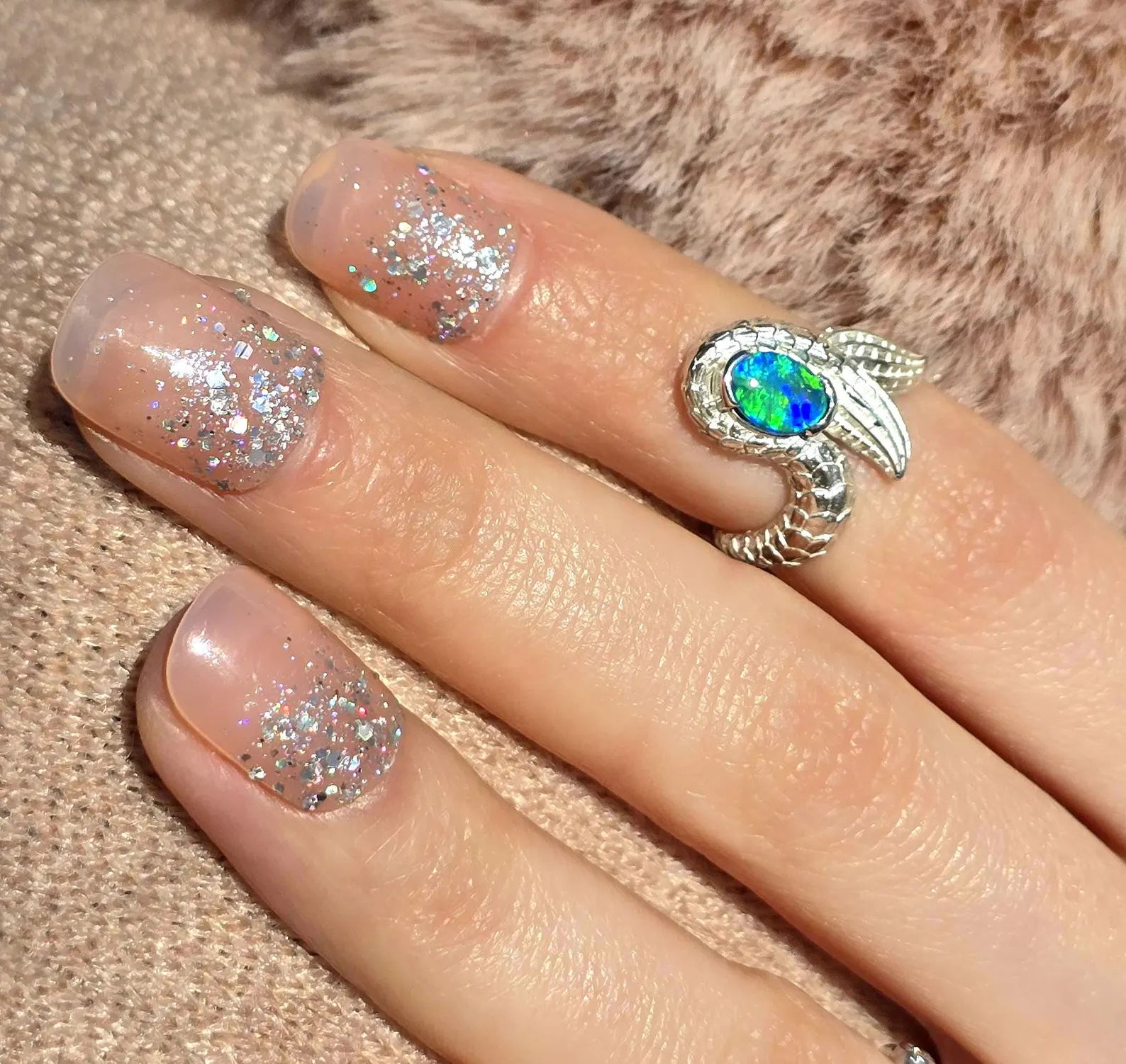Natural Australian Opal Ring 925 Silver, Mermaid ring, Genuine Black Opal Ring, Blue Unique Women Boho Pinky Midi Stacking ring thumbnail 5