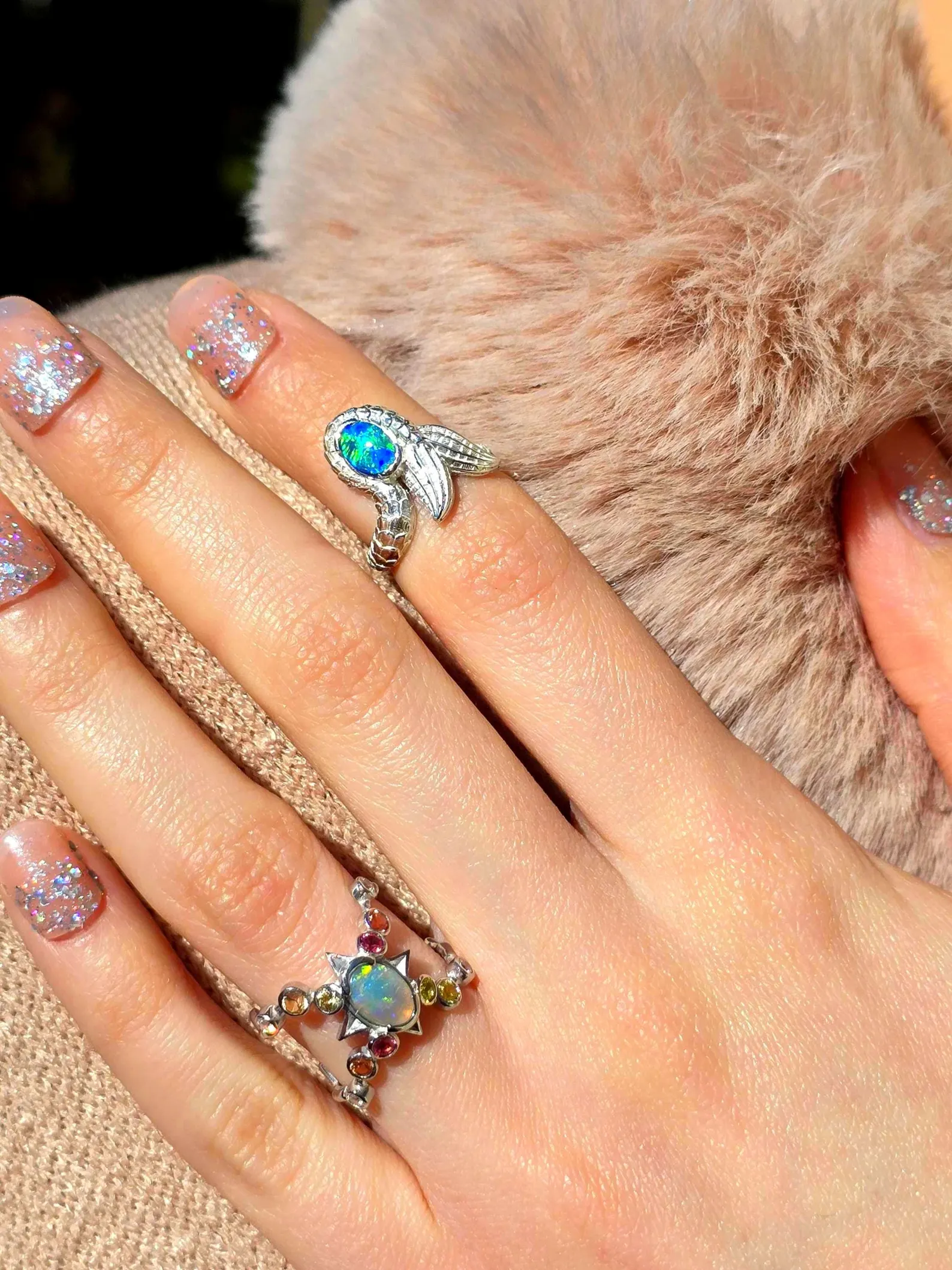 Natural Australian Opal Ring 925 Silver, Mermaid ring, Genuine Black Opal Ring, Blue Unique Women Boho Pinky Midi Stacking ring thumbnail 17
