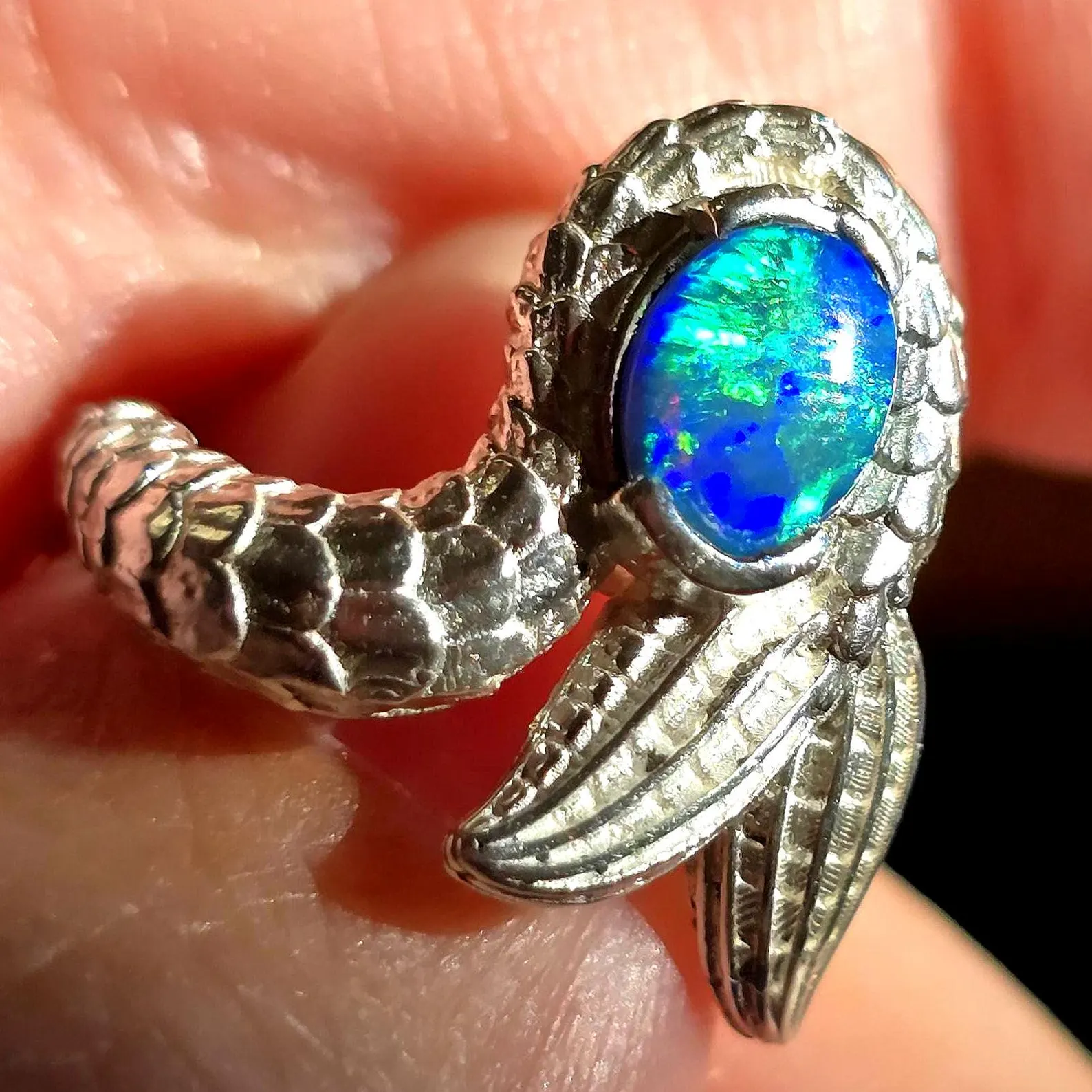 Natural Australian Opal Ring 925 Silver, Mermaid ring, Genuine Black Opal Ring, Blue Unique Women Boho Pinky Midi Stacking ring thumbnail 20