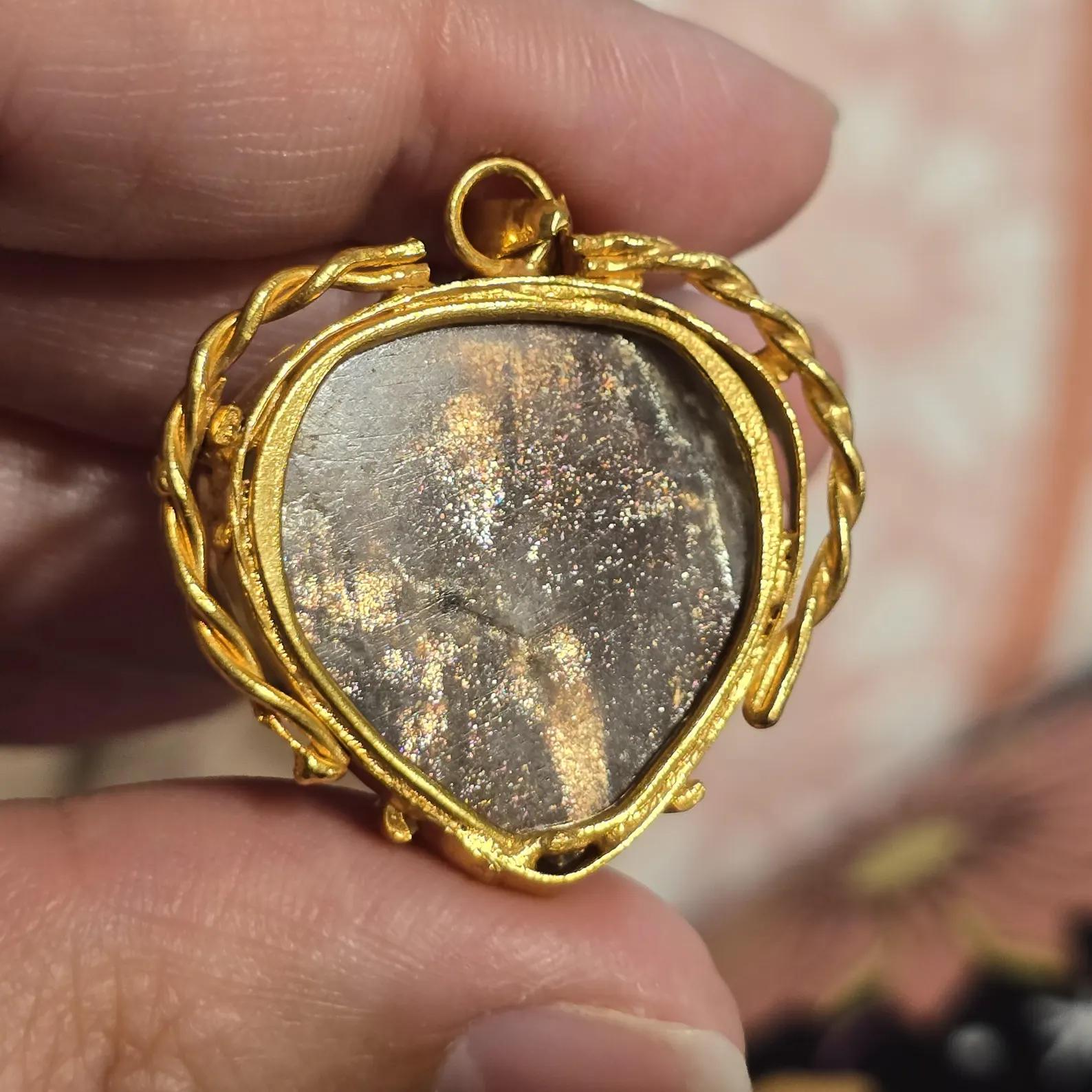 GOLD rush ,Galaxy Sunstone Lattice Copper Brass* Pendant, Gold bronze  thumbnail 18
