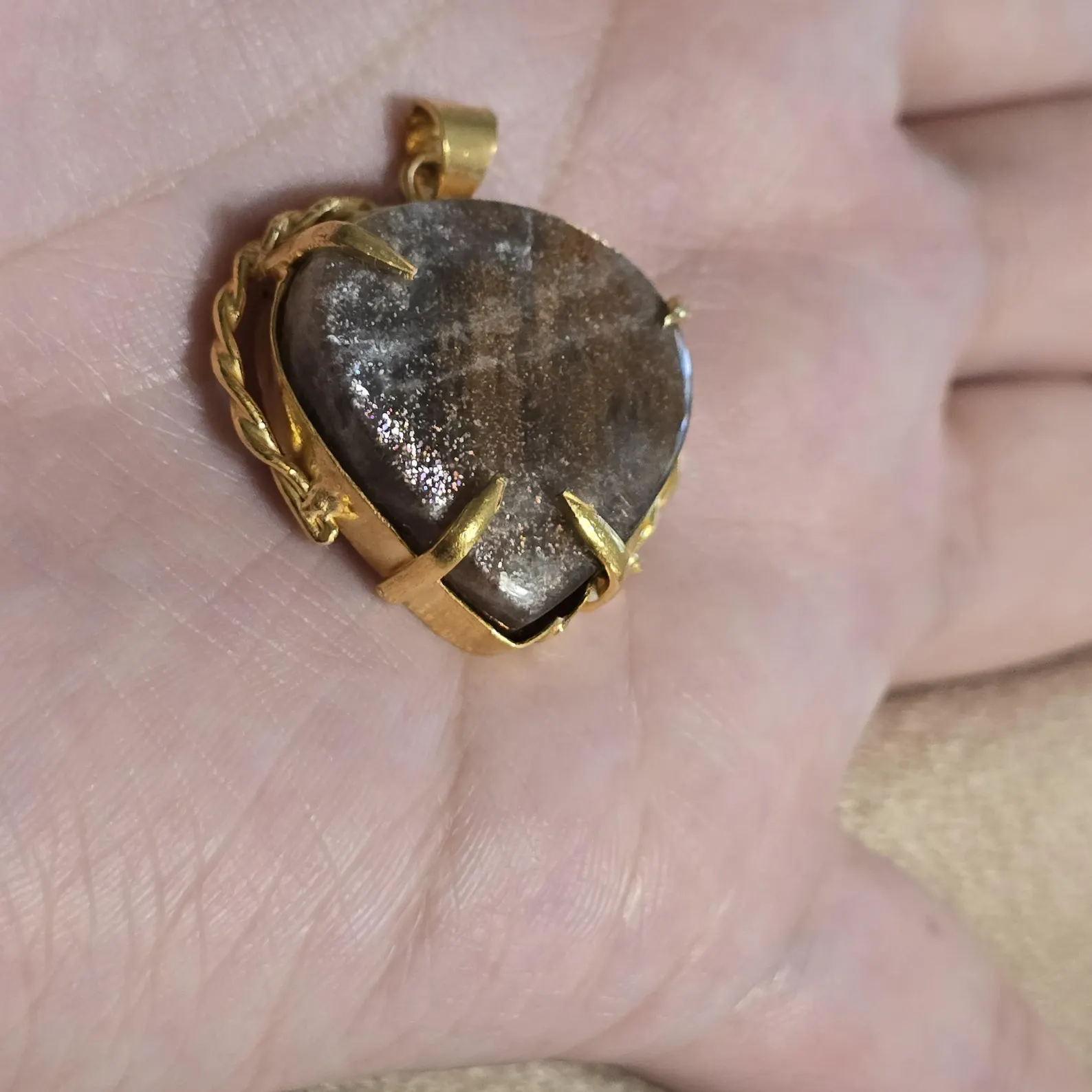 GOLD rush ,Galaxy Sunstone Lattice Copper Brass* Pendant, Gold bronze  thumbnail 19
