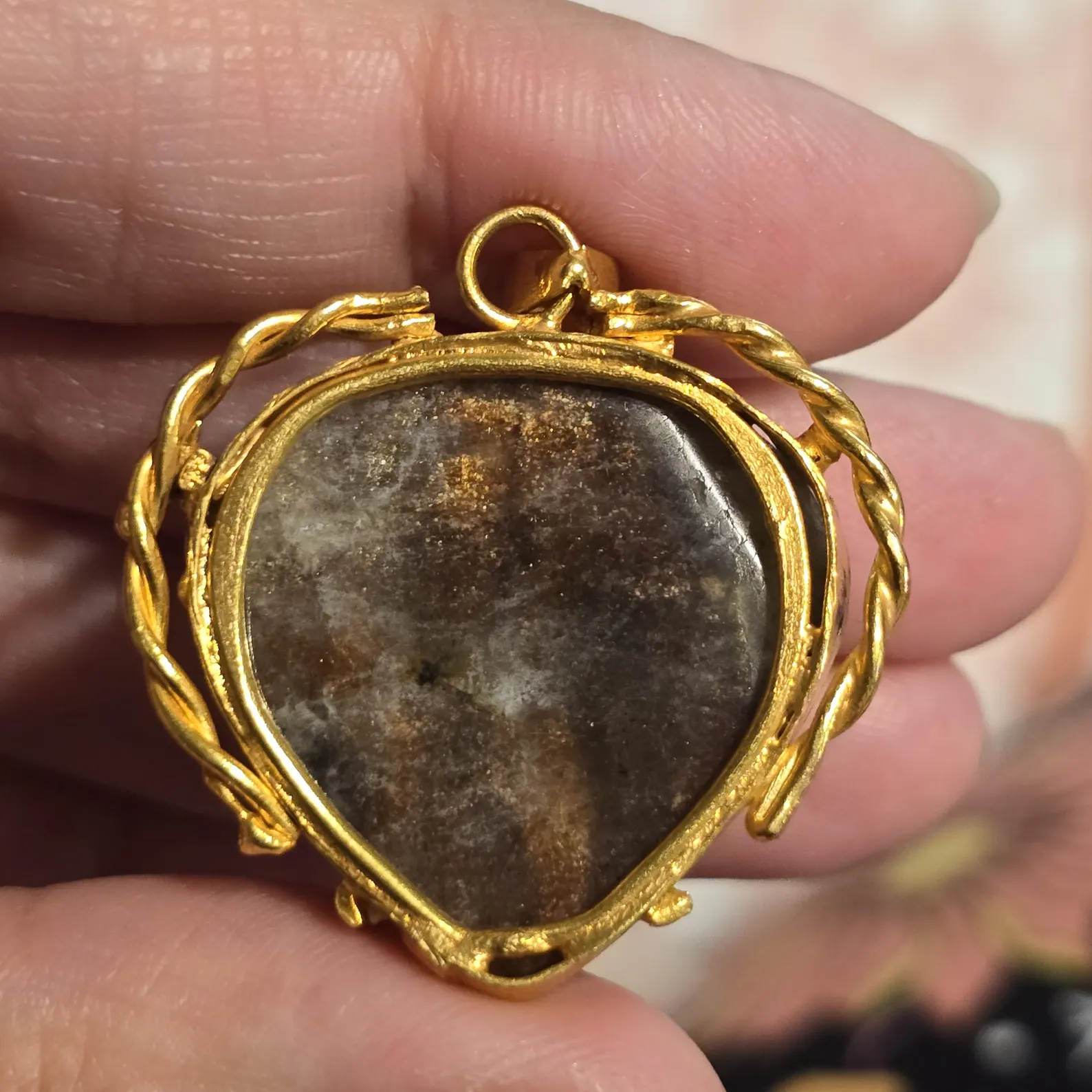 GOLD rush ,Galaxy Sunstone Lattice Copper Brass* Pendant, Gold bronze  thumbnail 16