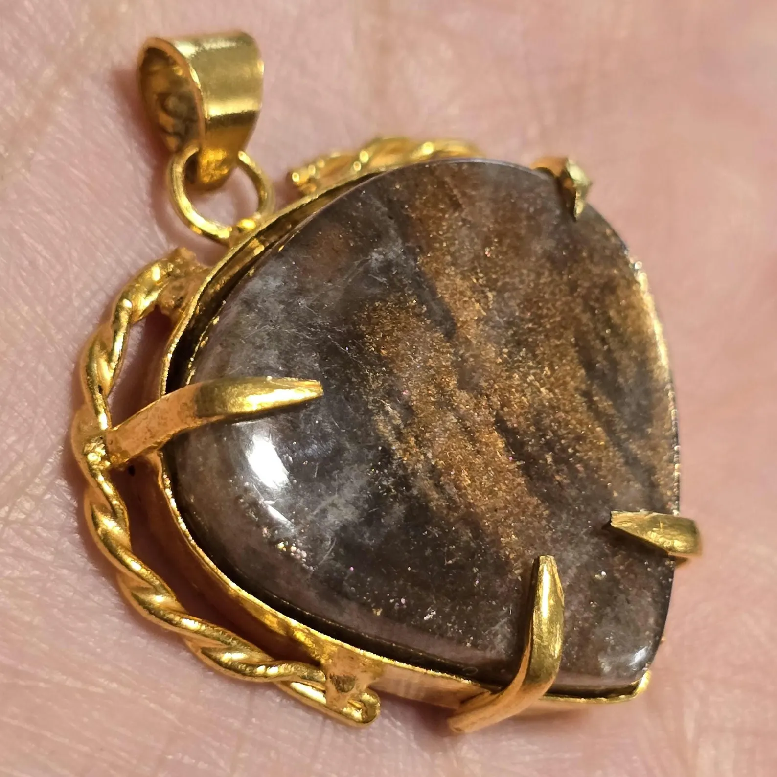 GOLD rush ,Galaxy Sunstone Lattice Copper Brass* Pendant, Gold bronze  thumbnail 15