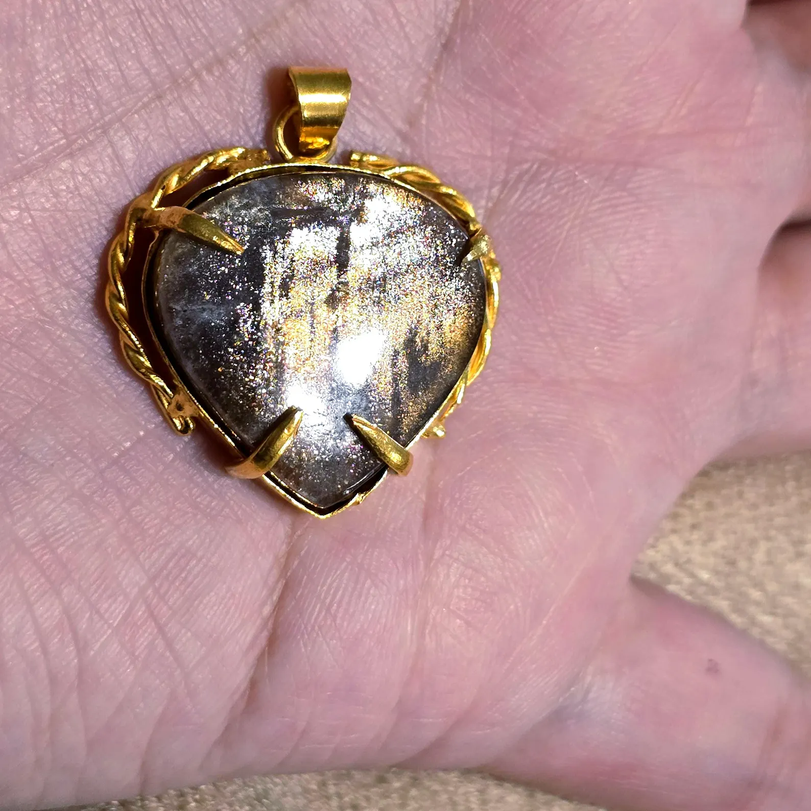 GOLD rush ,Galaxy Sunstone Lattice Copper Brass* Pendant, Gold bronze  thumbnail 14