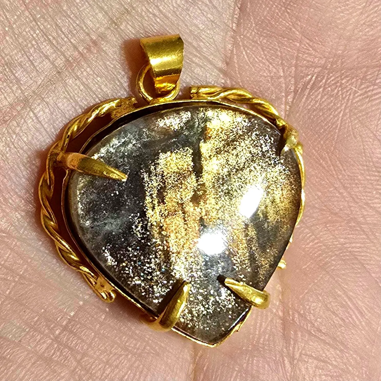 GOLD rush ,Galaxy Sunstone Lattice Copper Brass* Pendant, Gold bronze  thumbnail 13