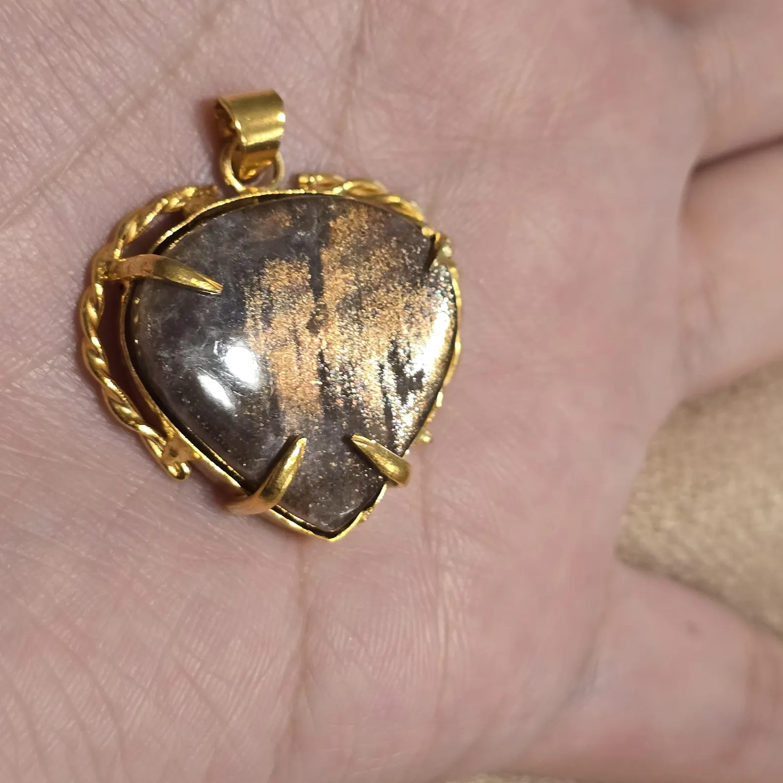 GOLD rush ,Galaxy Sunstone Lattice Copper Brass* Pendant, Gold bronze  thumbnail 11