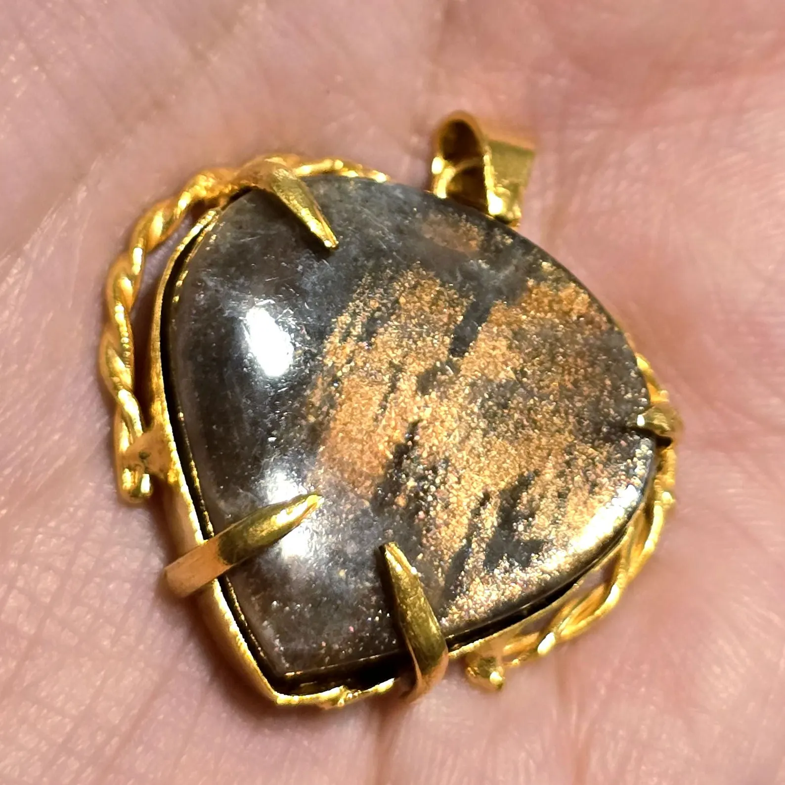 GOLD rush ,Galaxy Sunstone Lattice Copper Brass* Pendant, Gold bronze  thumbnail 10