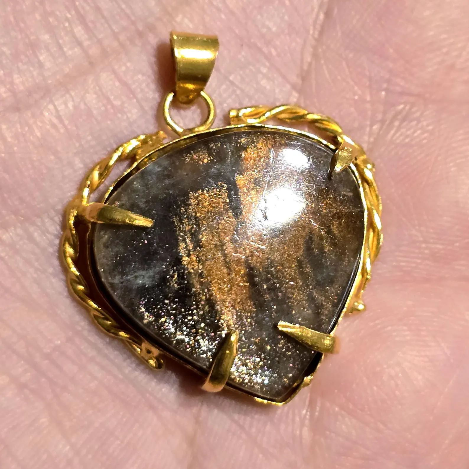 GOLD rush ,Galaxy Sunstone Lattice Copper Brass* Pendant, Gold bronze  thumbnail 9