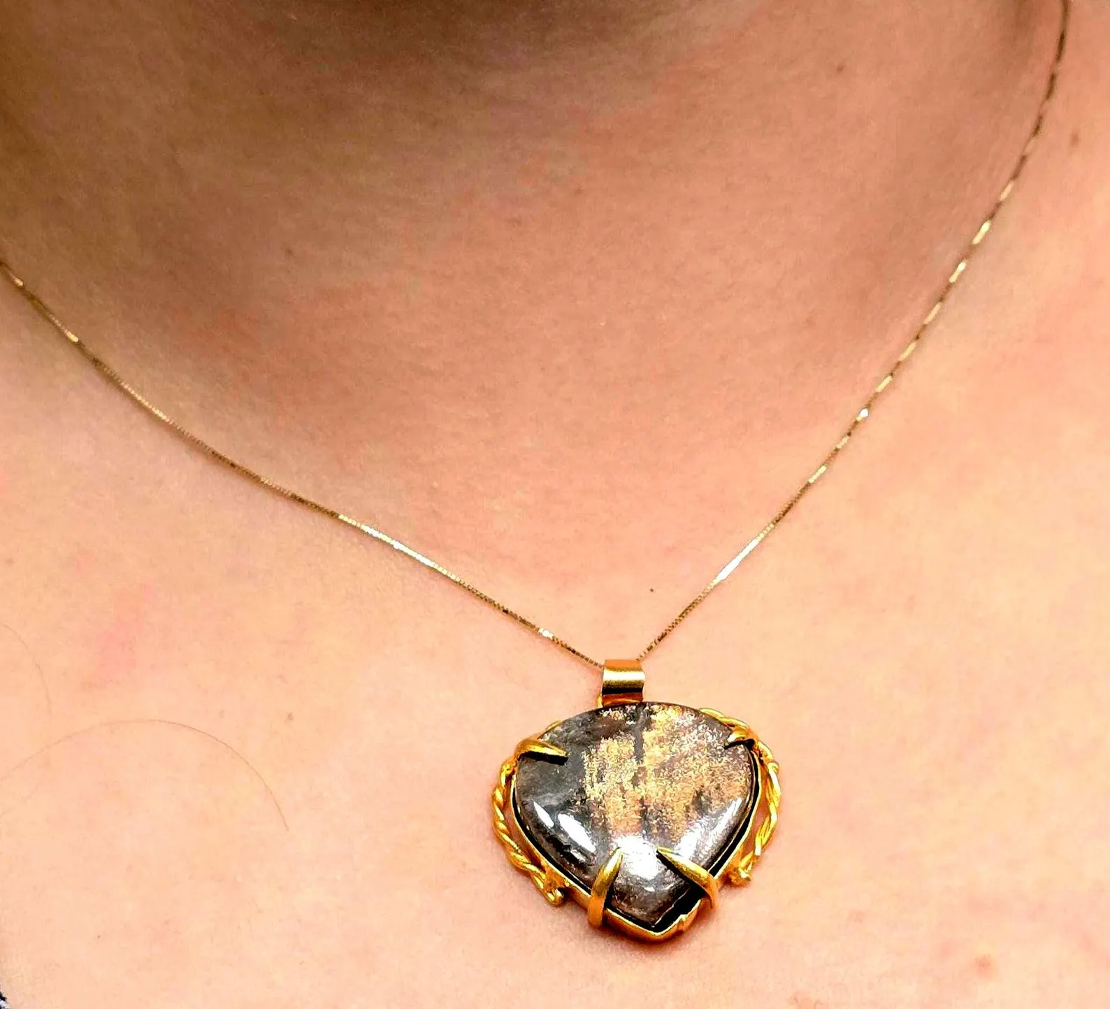 GOLD rush ,Galaxy Sunstone Lattice Copper Brass* Pendant, Gold bronze  thumbnail 7