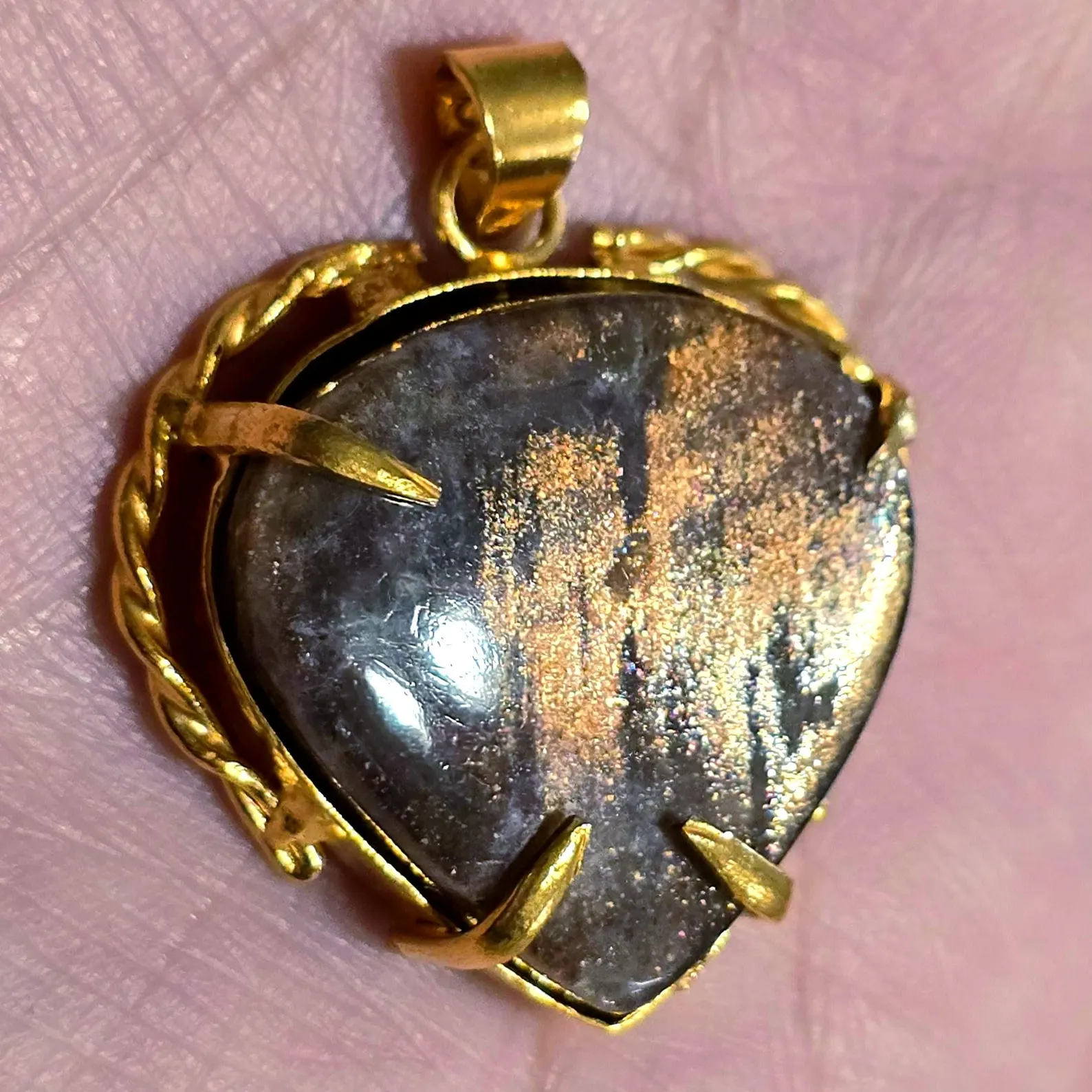 GOLD rush ,Galaxy Sunstone Lattice Copper Brass* Pendant, Gold bronze  thumbnail 6