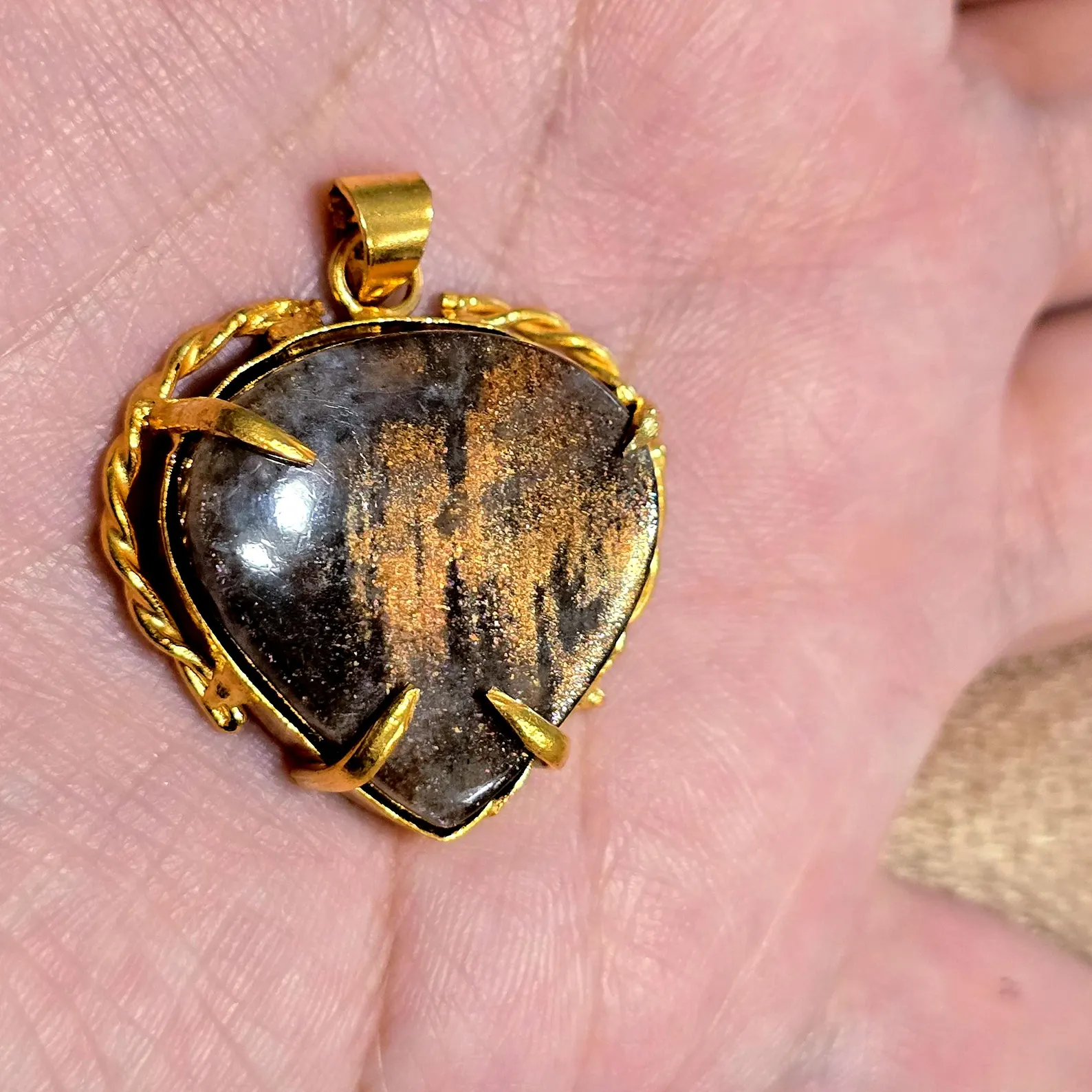 GOLD rush ,Galaxy Sunstone Lattice Copper Brass* Pendant, Gold bronze  thumbnail 5