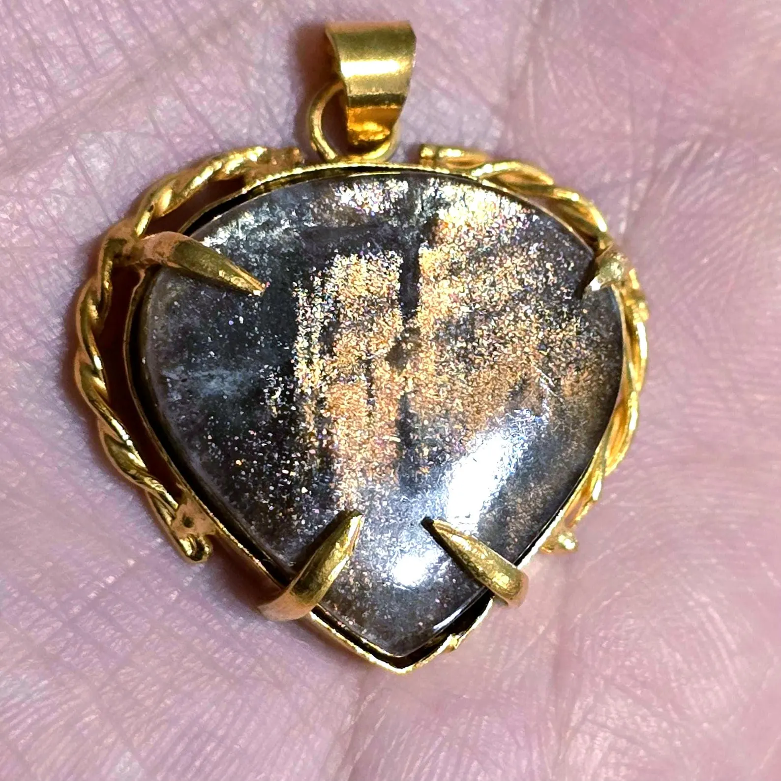 GOLD rush ,Galaxy Sunstone Lattice Copper Brass* Pendant, Gold bronze  thumbnail 4