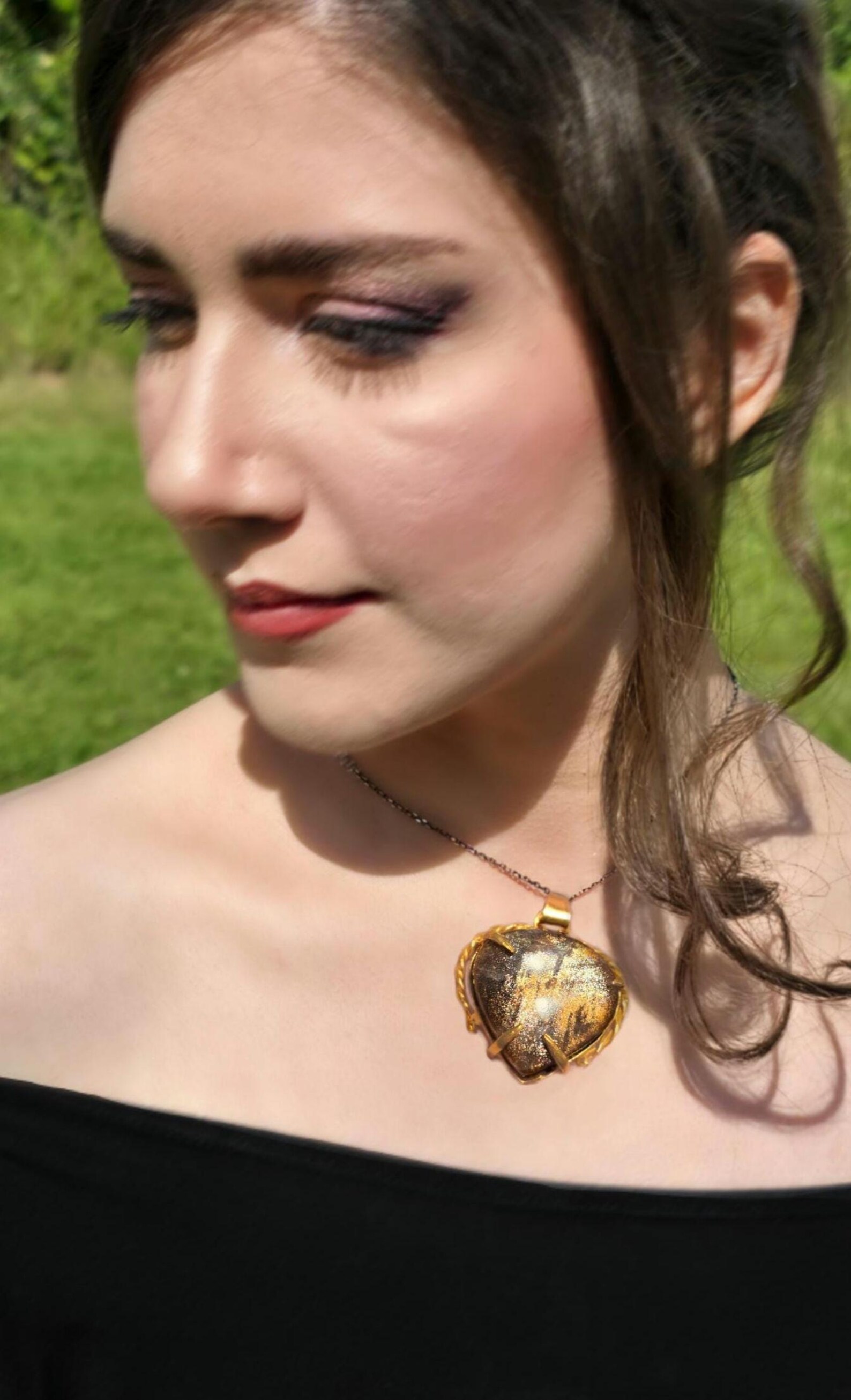 GOLD rush ,Galaxy Sunstone Lattice Copper Brass* Pendant, Gold bronze  thumbnail 3