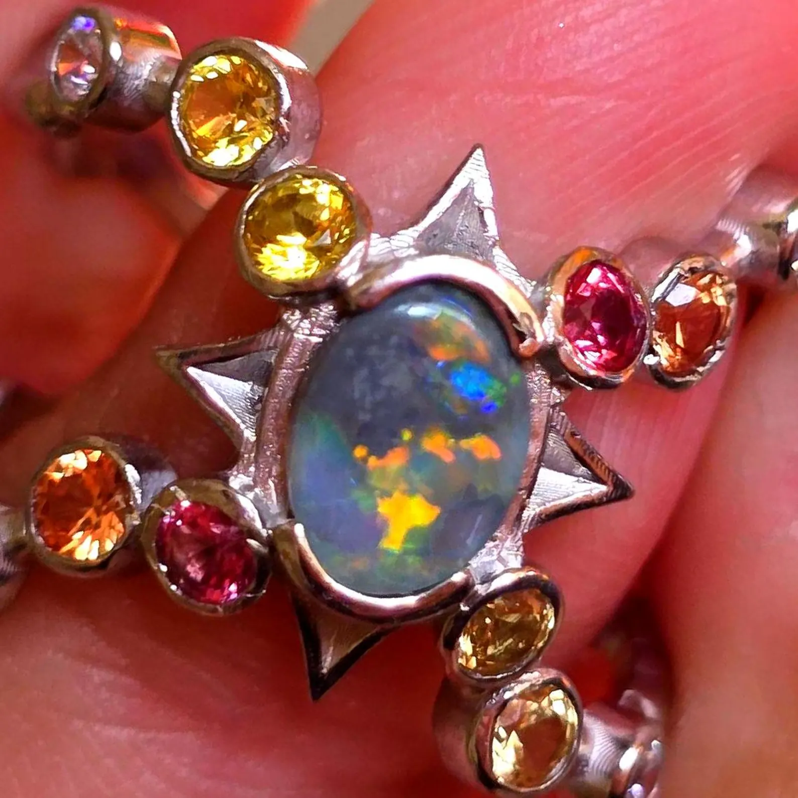 Star Planet, Natural Australian Opal Ring, 925 Silver, Sapphire, Size 6 thumbnail 18