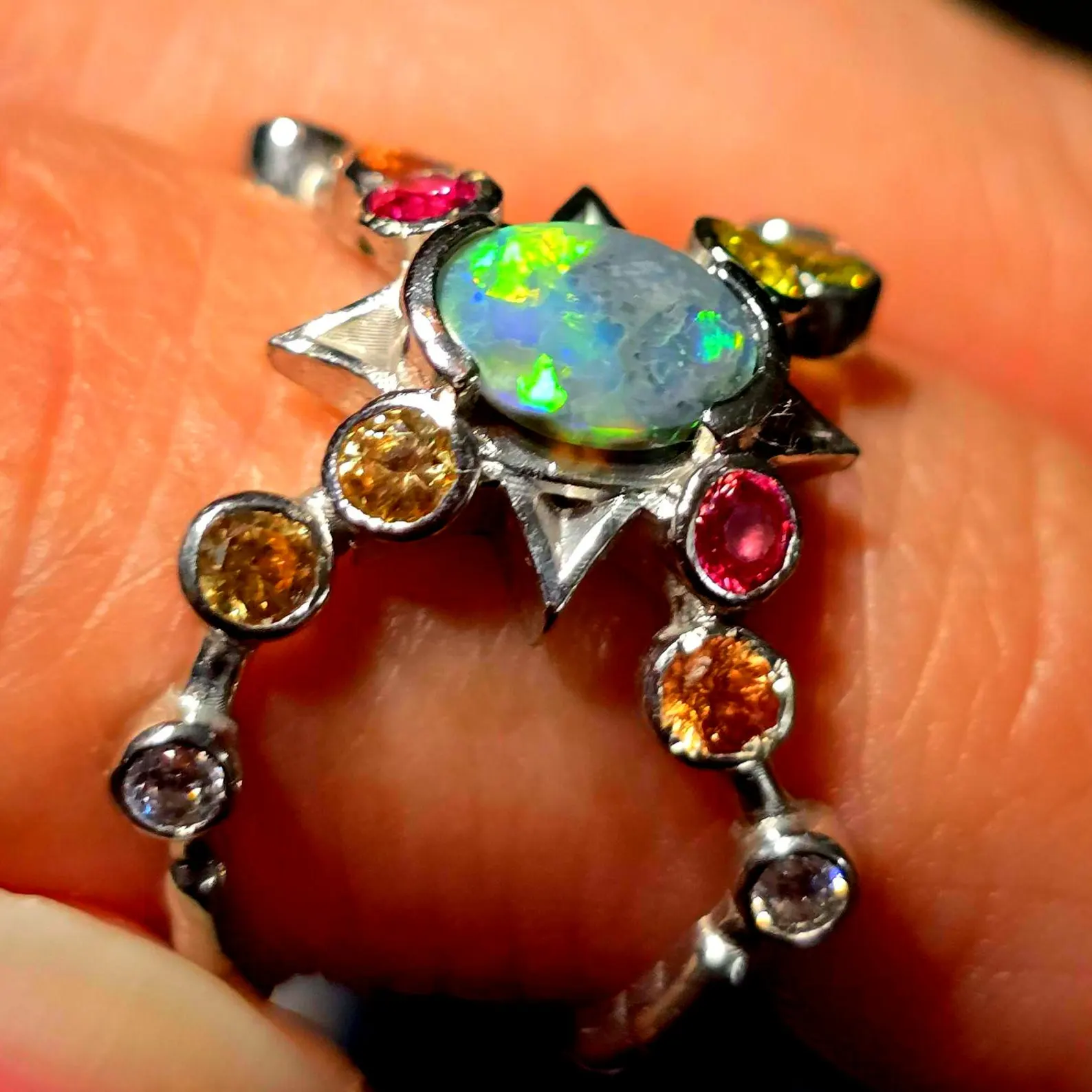 Star Planet, Natural Australian Opal Ring, 925 Silver, Sapphire, Size 6 thumbnail 17