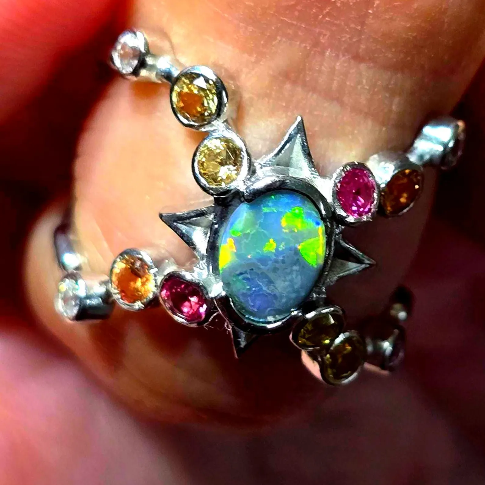 Star Planet, Natural Australian Opal Ring, 925 Silver, Sapphire, Size 6 thumbnail 16