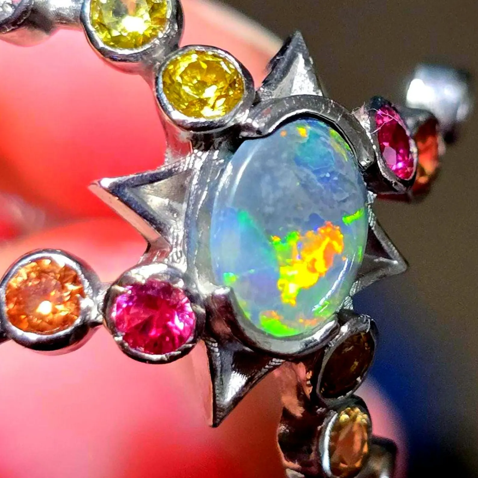Star Planet, Natural Australian Opal Ring, 925 Silver, Sapphire, Size 6 thumbnail 15