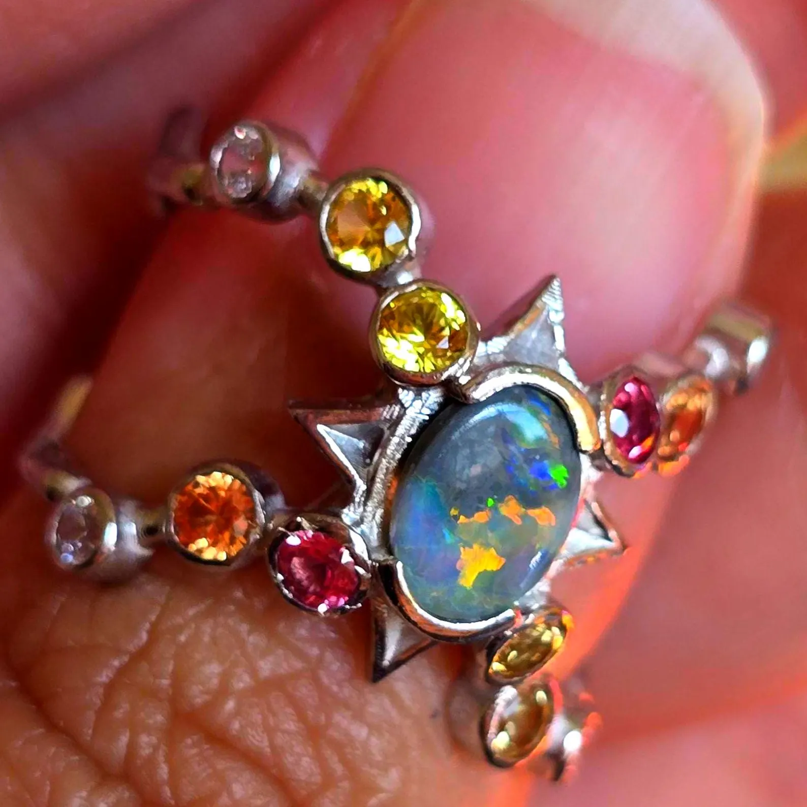 Star Planet, Natural Australian Opal Ring, 925 Silver, Sapphire, Size 6 thumbnail 14