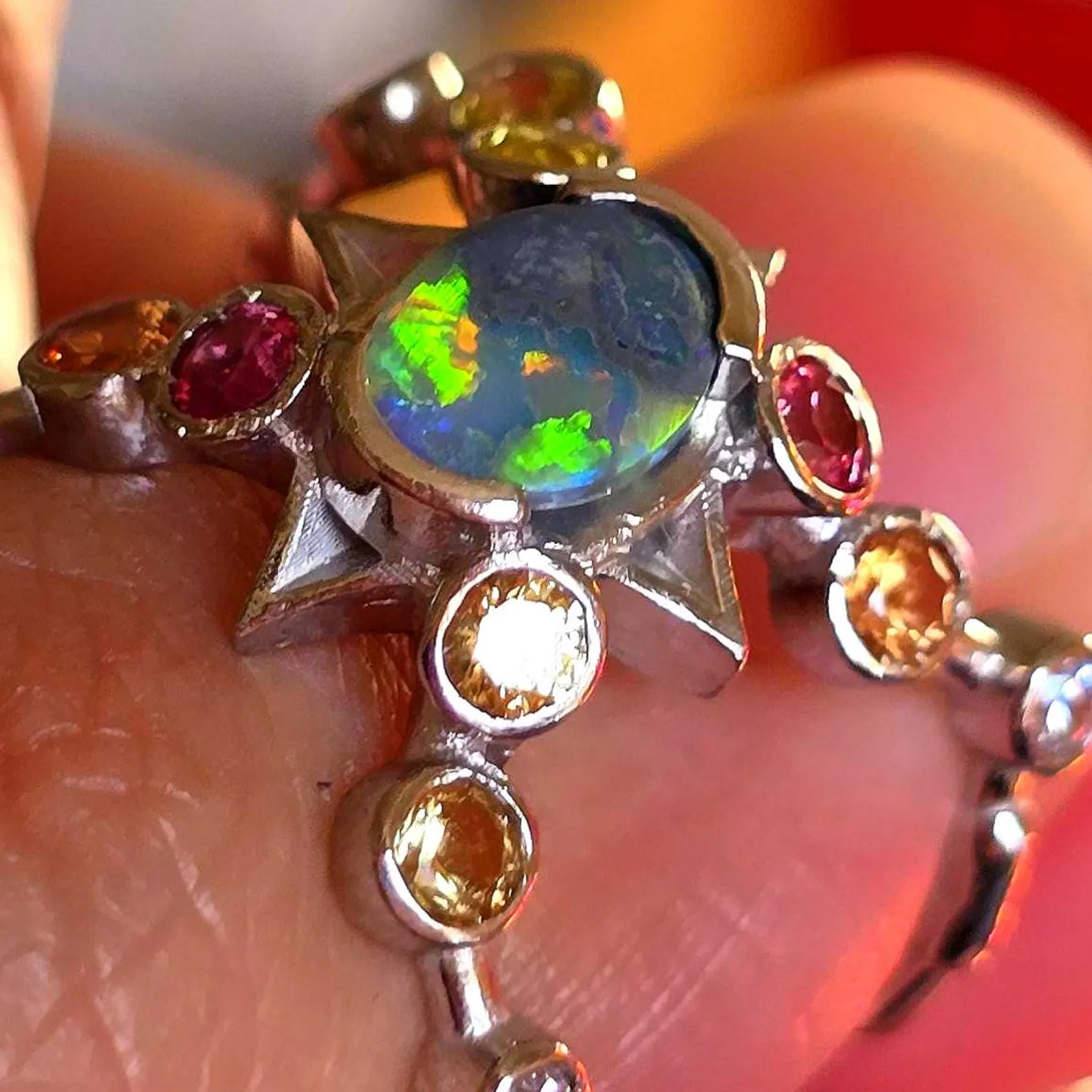 Star Planet, Natural Australian Opal Ring, 925 Silver, Sapphire, Size 6 thumbnail 13