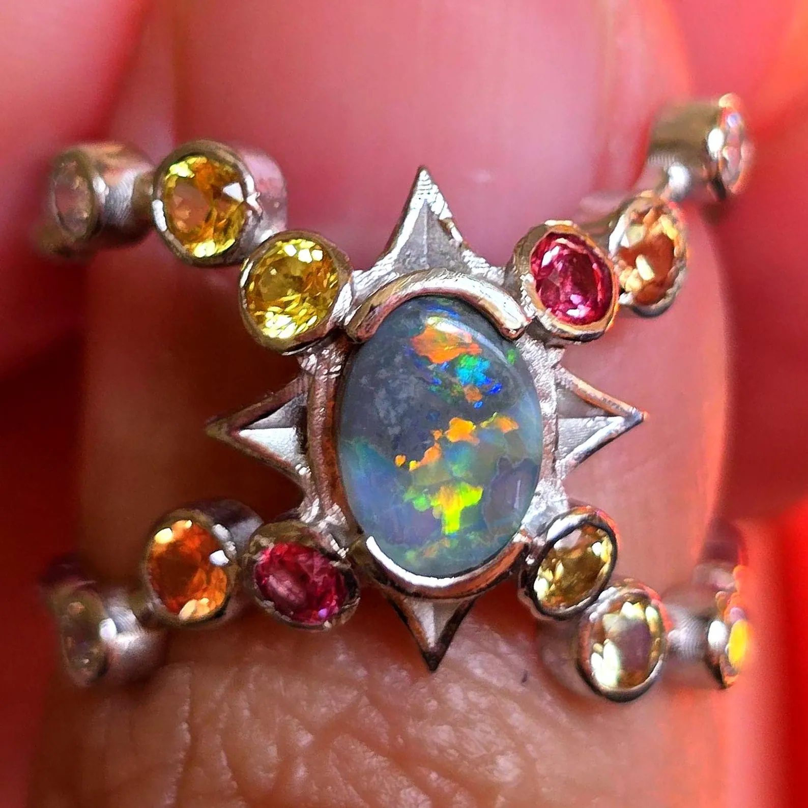 Star Planet, Natural Australian Opal Ring, 925 Silver, Sapphire, Size 6 thumbnail 12