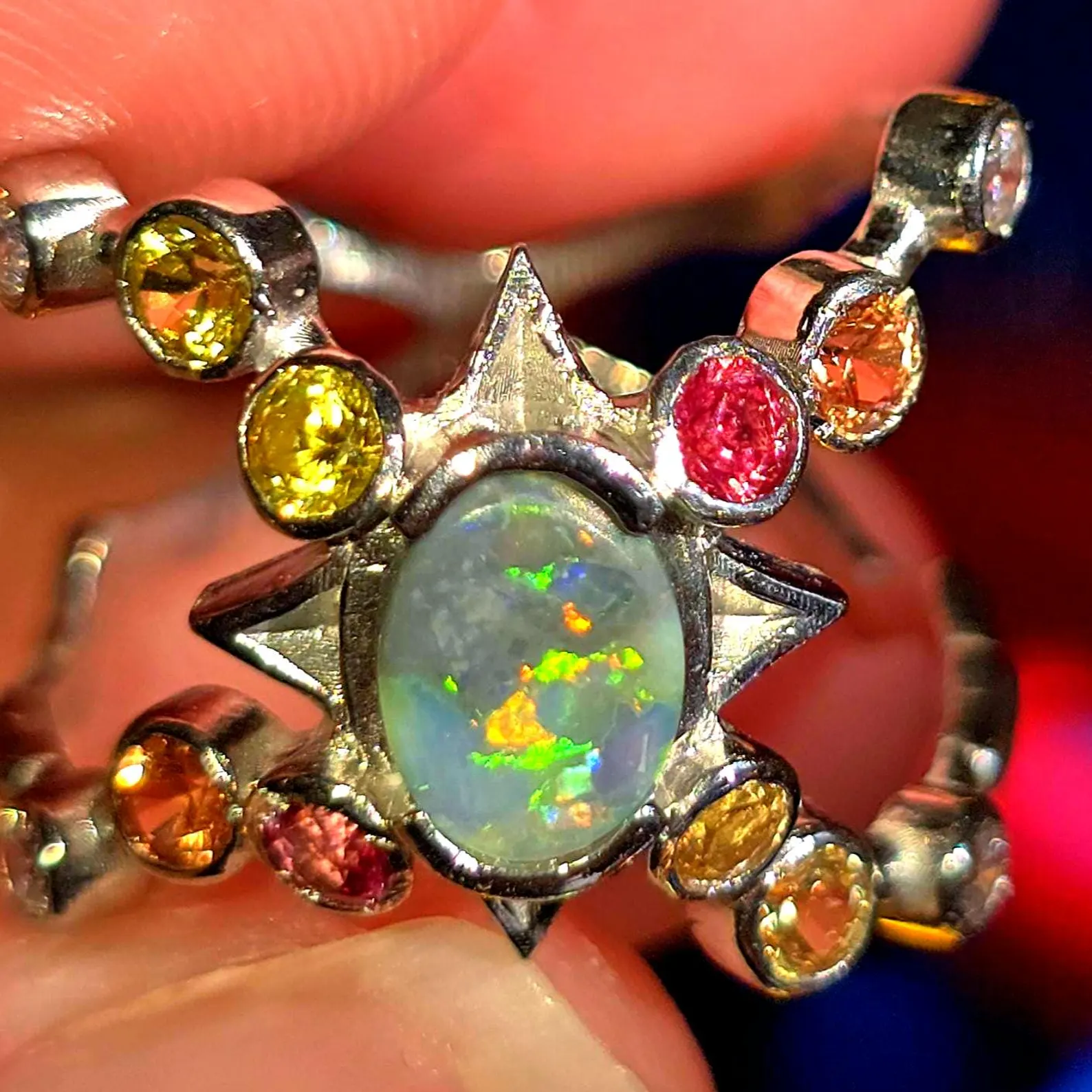 Star Planet, Natural Australian Opal Ring, 925 Silver, Sapphire, Size 6 thumbnail 11