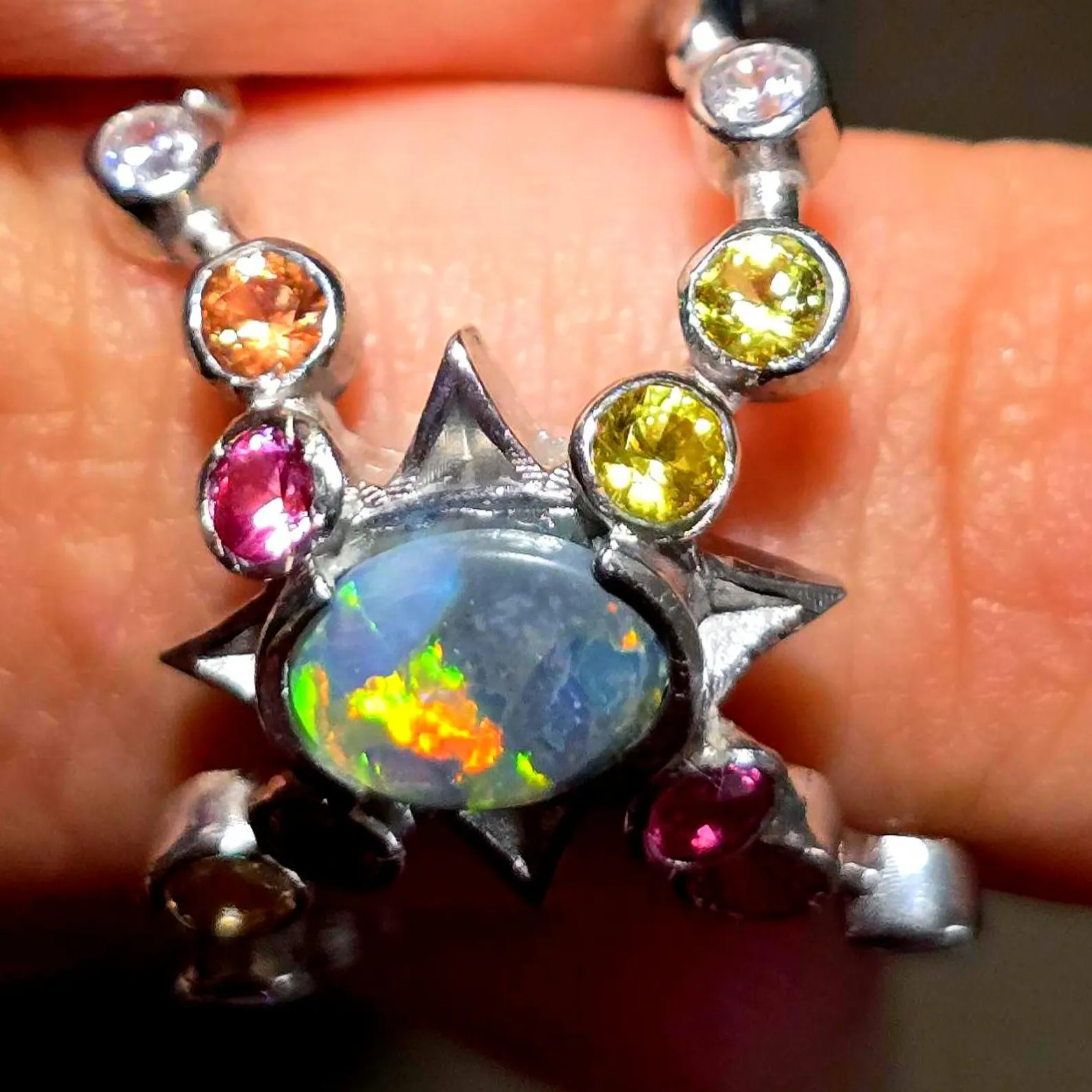Star Planet, Natural Australian Opal Ring, 925 Silver, Sapphire, Size 6 thumbnail 9