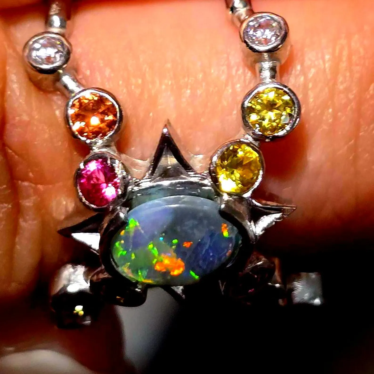 Star Planet, Natural Australian Opal Ring, 925 Silver, Sapphire, Size 6 thumbnail 8