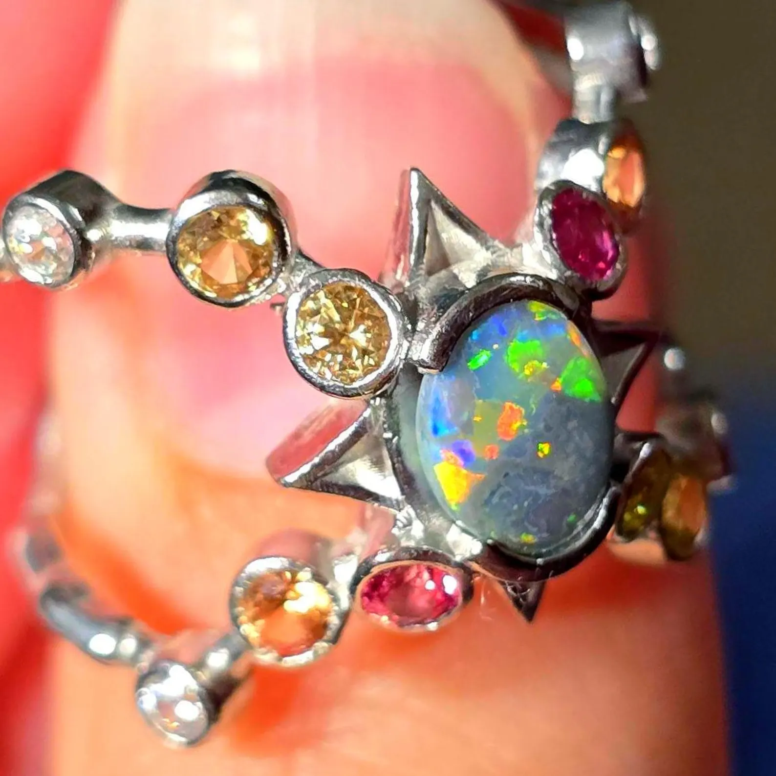 Star Planet, Natural Australian Opal Ring, 925 Silver, Sapphire, Size 6 thumbnail 7