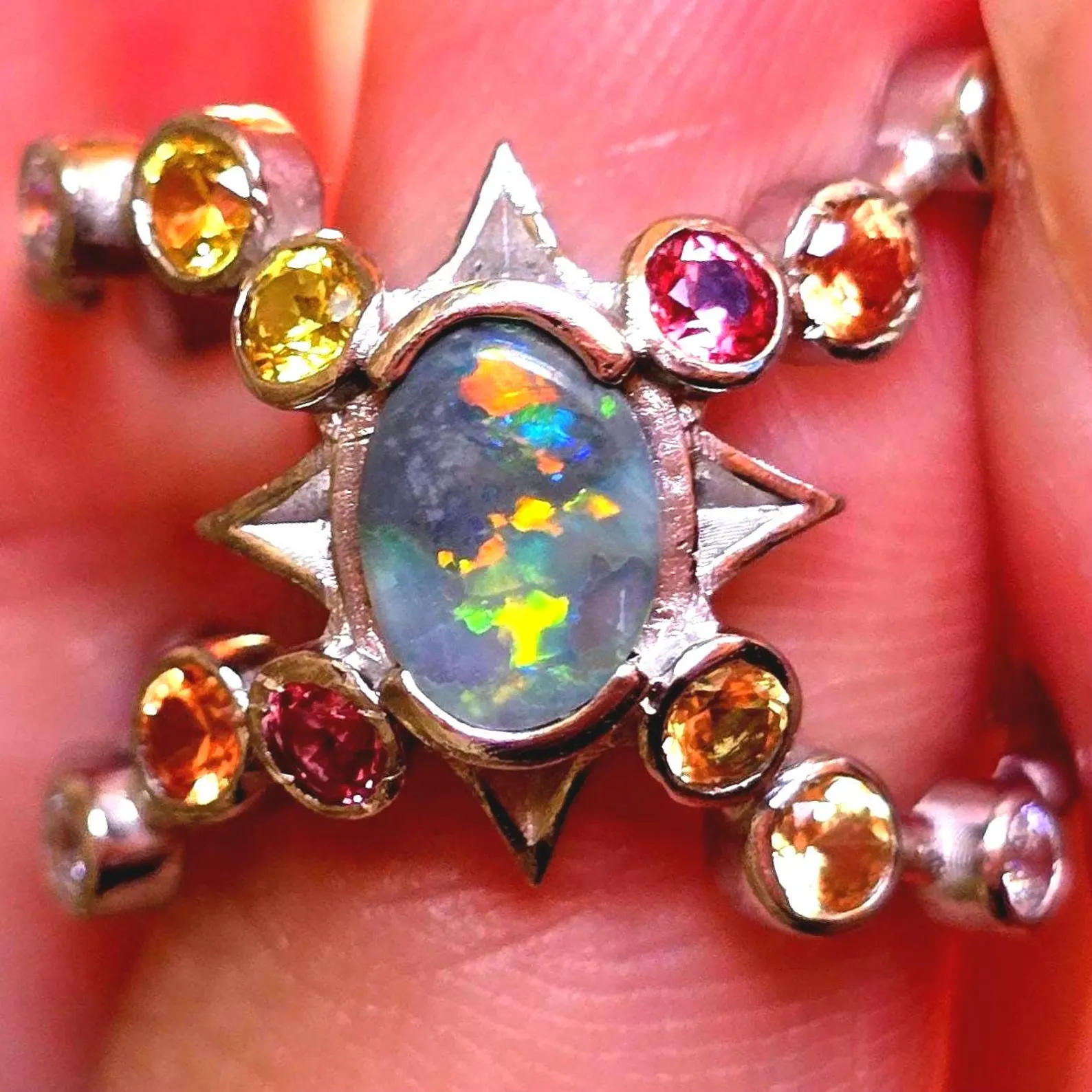 Star Planet, Natural Australian Opal Ring, 925 Silver, Sapphire, Size 6 thumbnail 4