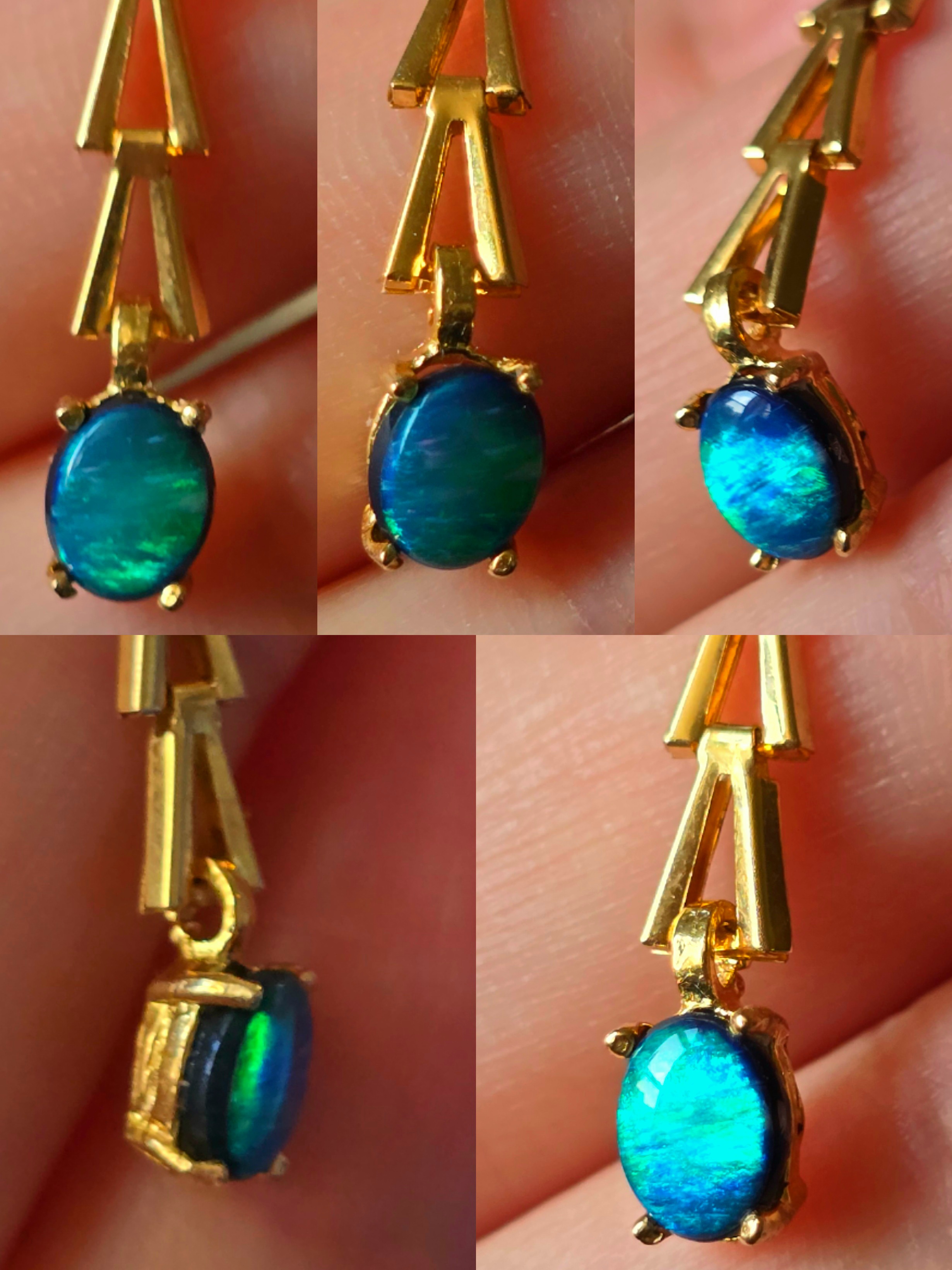 REIGN - NEON Solid 10k Gold Natural Australian Opal Doublet, Chevron link -  thumbnail 9