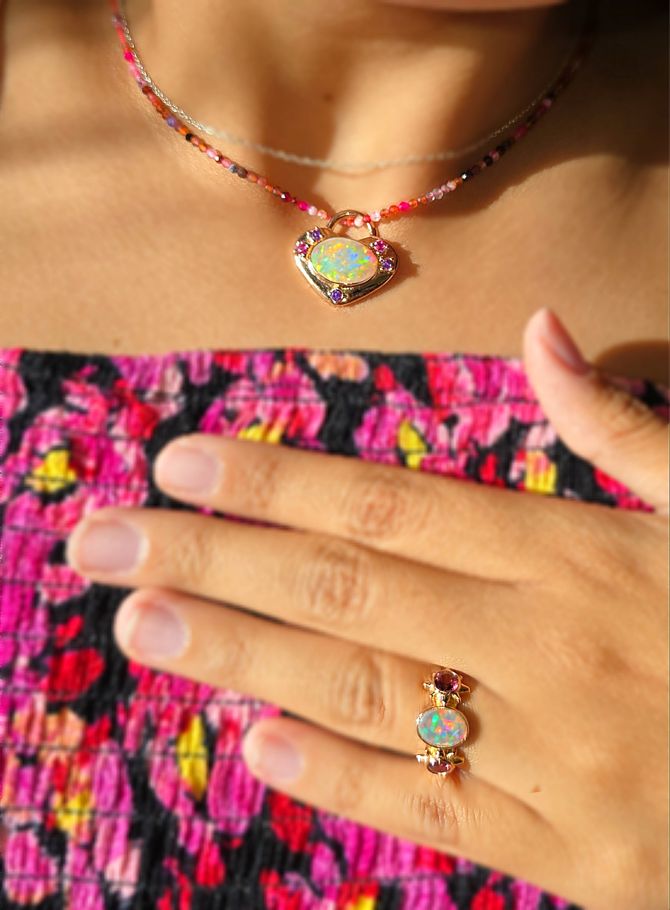 CUSTOM FOR PrincessCeleste : 18k rose gold Crystal Opal ring with natural pink Tourmalines.  thumbnail 3