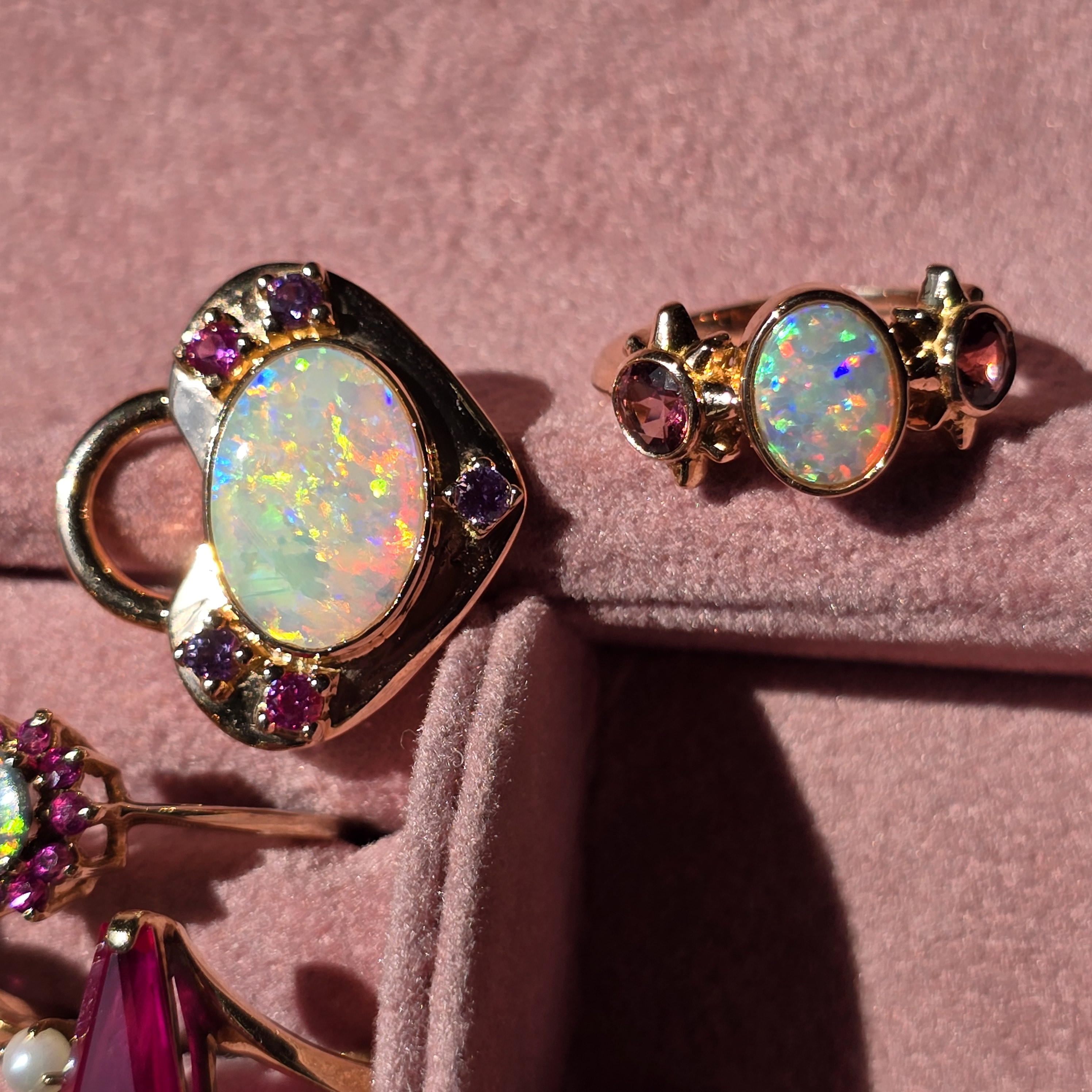CUSTOM FOR PrincessCeleste : 18k rose gold Crystal Opal ring with natural pink Tourmalines.  thumbnail 13