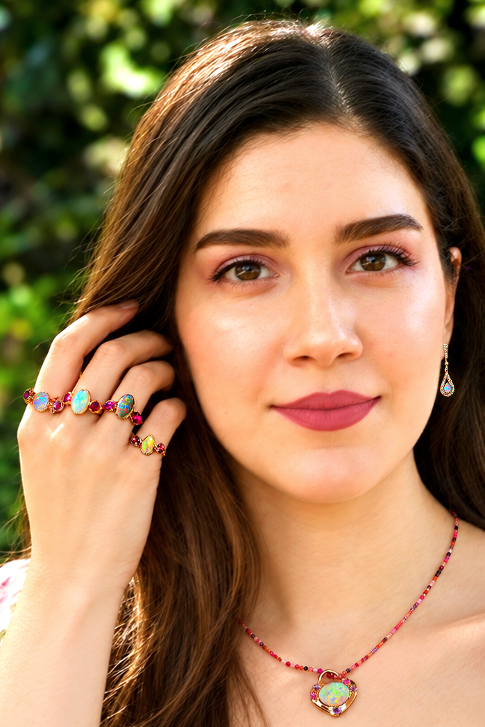 CUSTOM QueenB : 18k rose gold Crystal Opal heart locket with tourmaline and sapphires  thumbnail 5