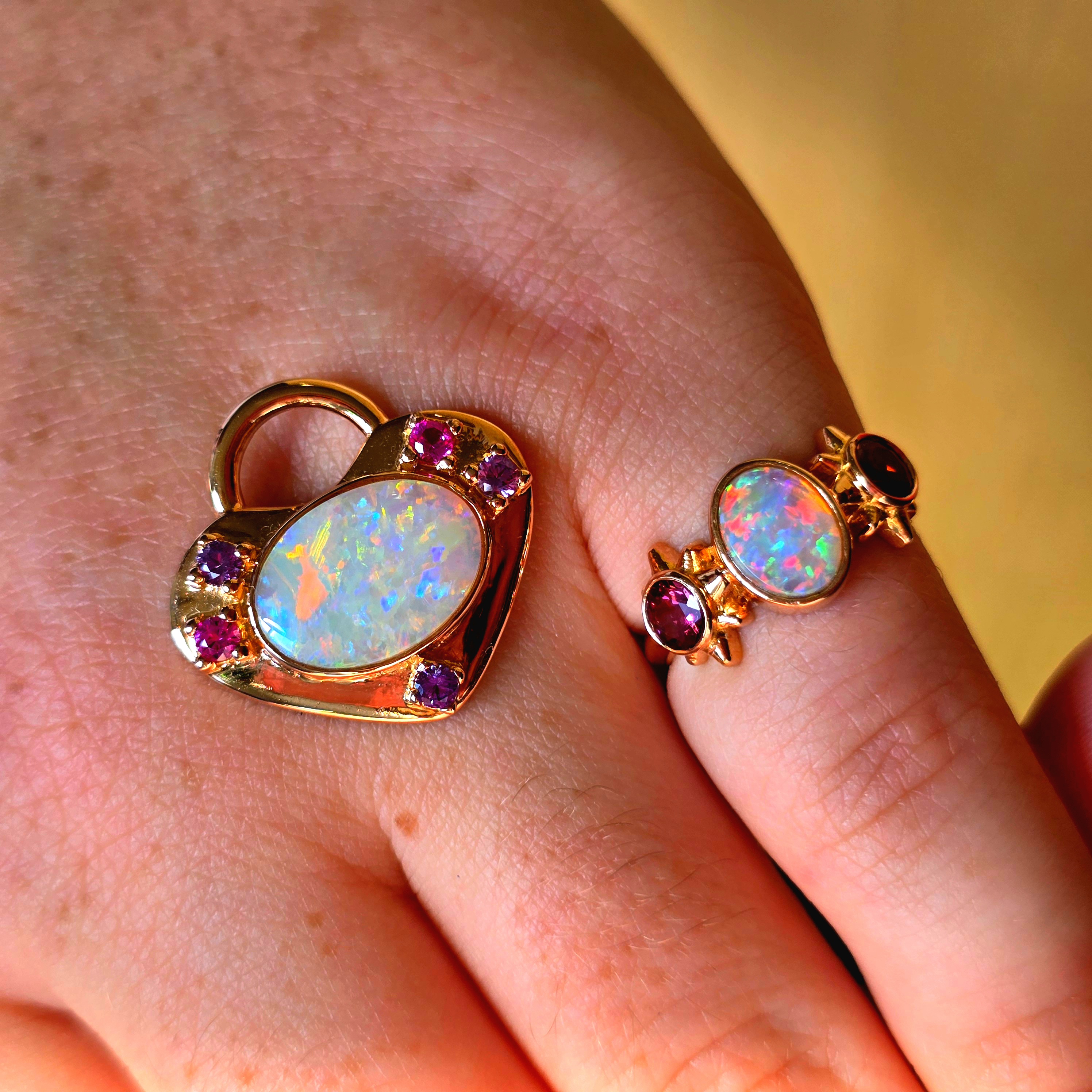 CUSTOM QueenB : 18k rose gold Crystal Opal heart locket with tourmaline and sapphires  thumbnail 10