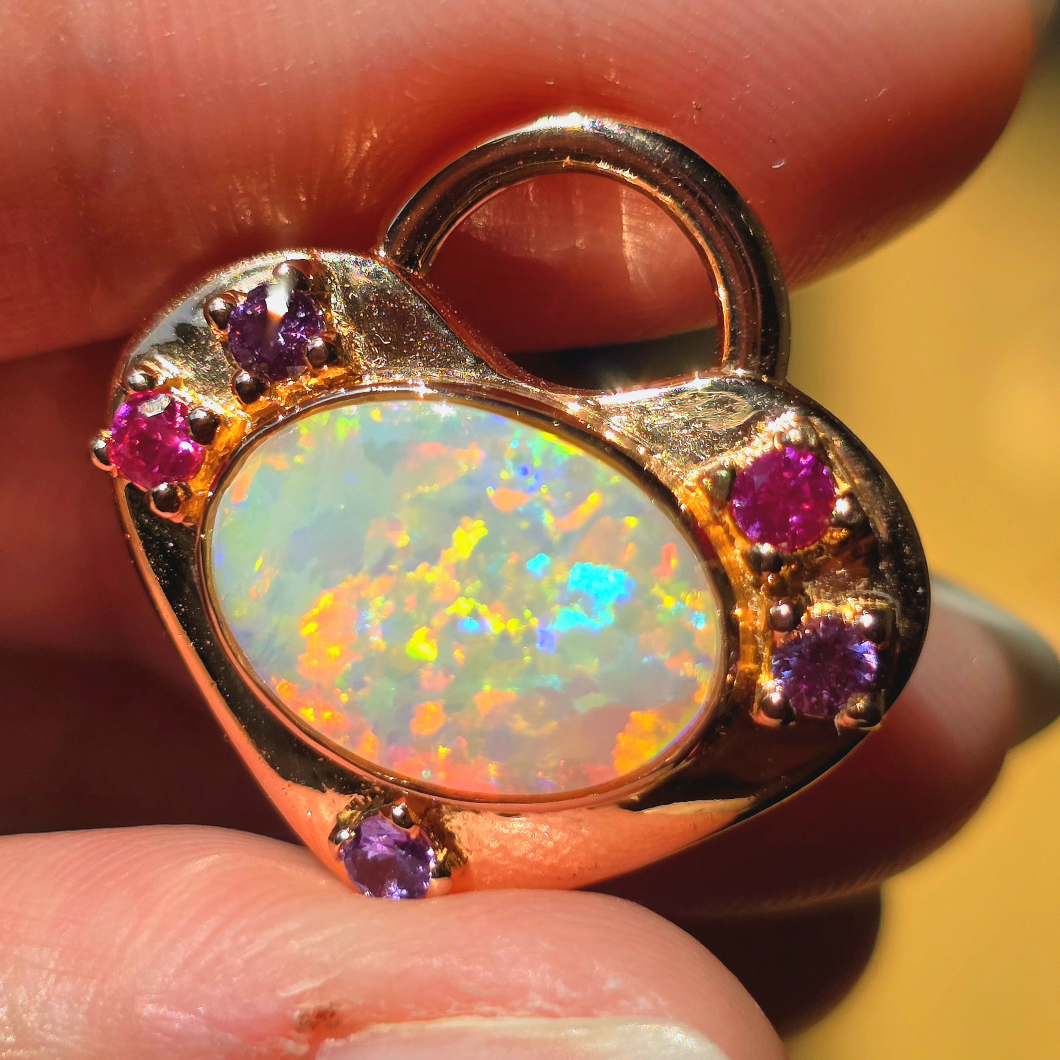 CUSTOM QueenB : 18k rose gold Crystal Opal heart locket with tourmaline and sapphires 