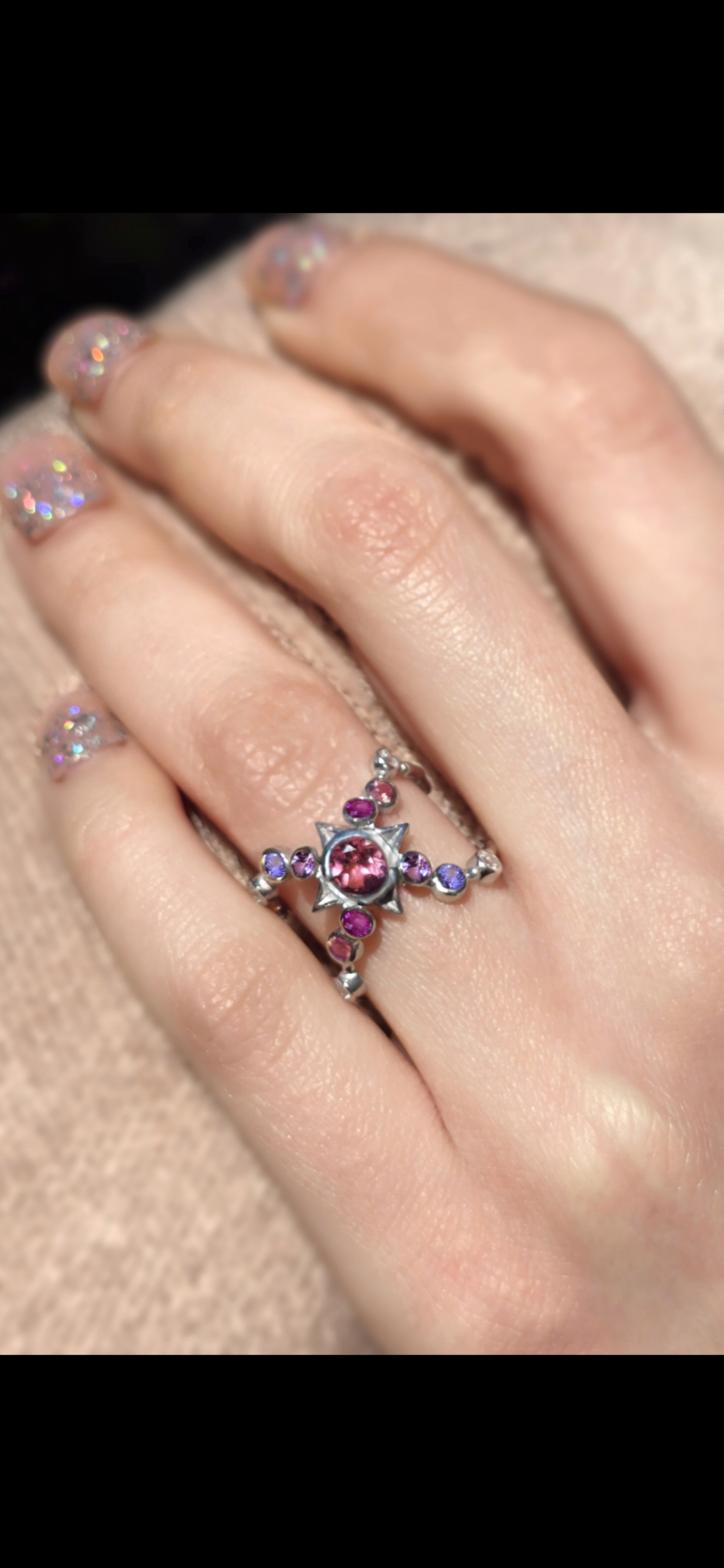 Custom Natural Pink Tourmaline Ring, 925 Silver, Sapphire, Moissanite,  thumbnail 4