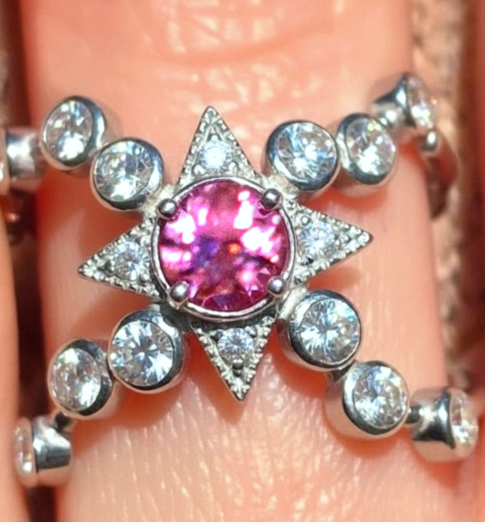 Custom Natural Pink Tourmaline Ring, 925 Silver, Sapphire, Moissanite,  thumbnail 2