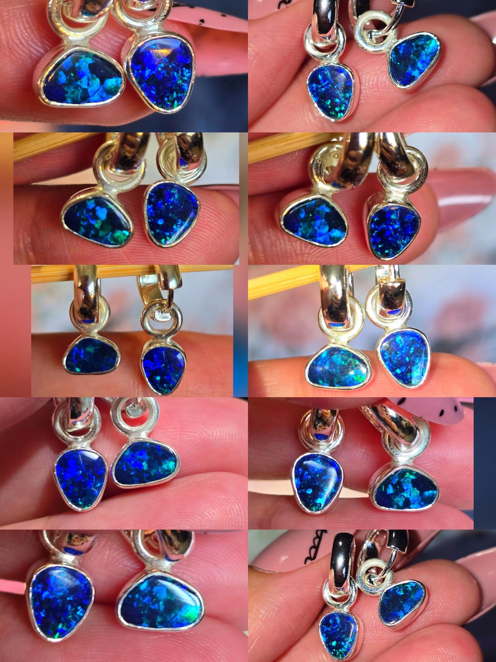 Natural Australian Opal Hoops 925 sterling silver 11 thumbnail 5