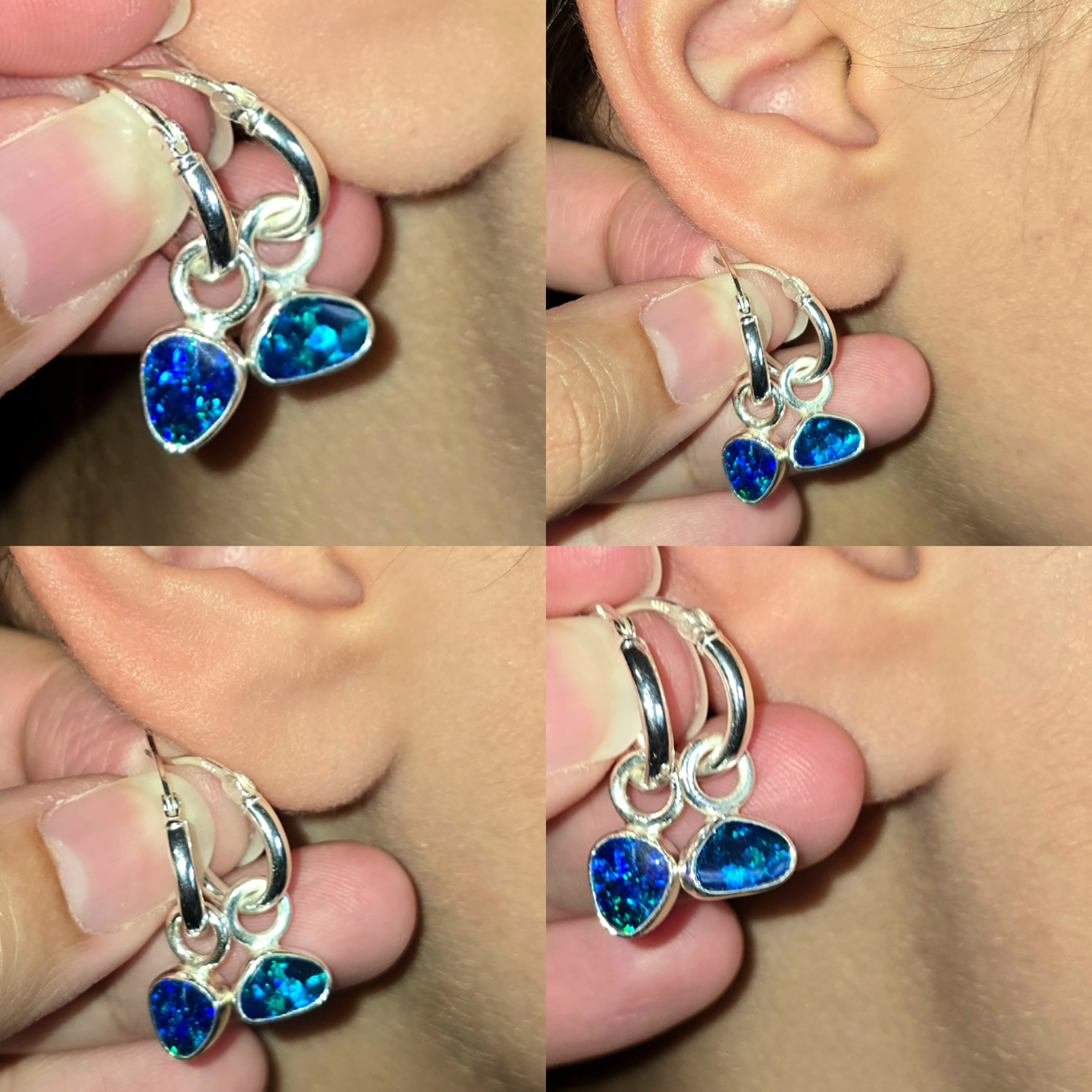Natural Australian Opal Hoops 925 sterling silver 11 thumbnail 4