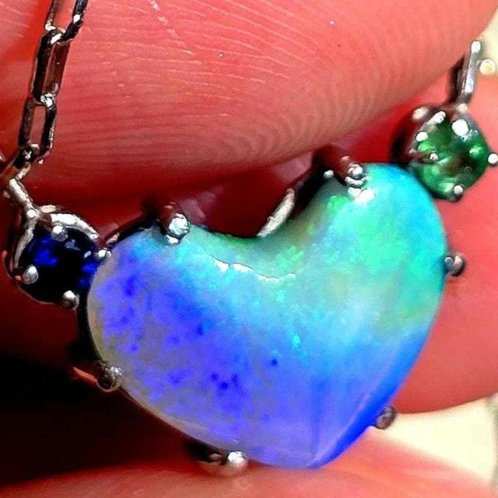 Natural Australian Opal Heart Necklace, Emerald 925 Silver, Purple Opal Pendant, Genuine Opal Jewelry October Birthstone Women Lavender Opal thumbnail 10