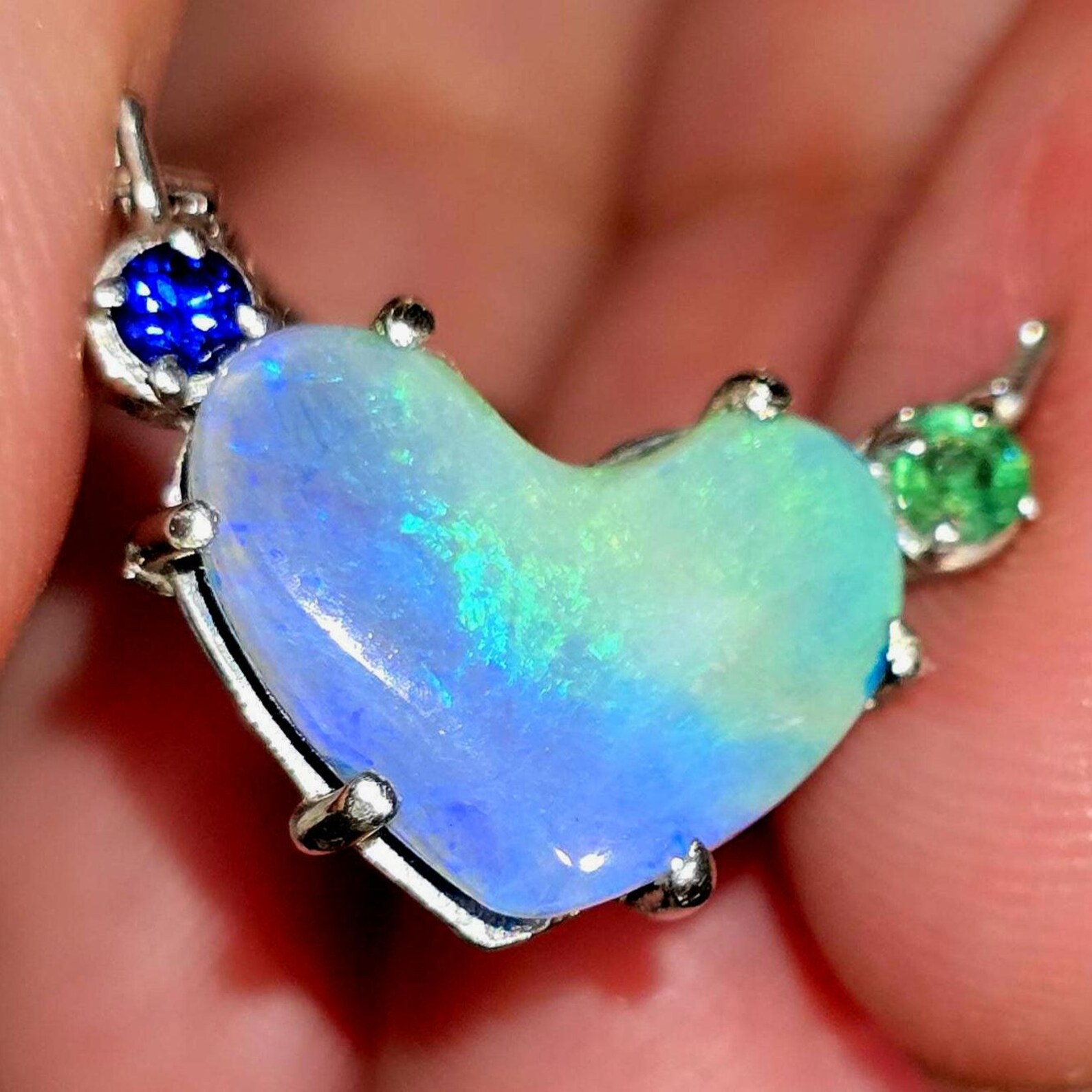 Natural Australian Opal Heart Necklace, Emerald 925 Silver, Purple Opal Pendant, Genuine Opal Jewelry October Birthstone Women Lavender Opal thumbnail 13