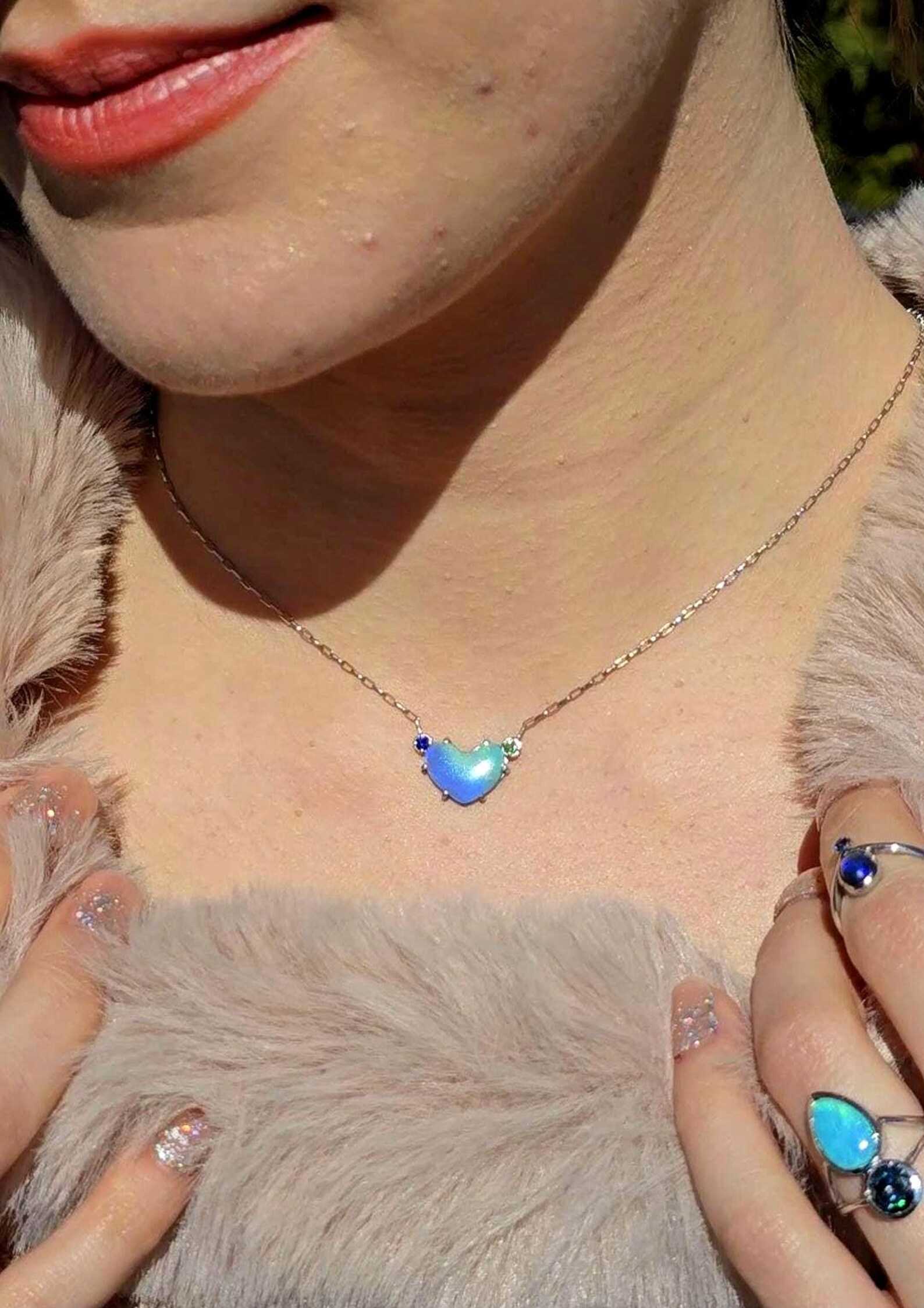 Natural Australian Opal Heart Necklace, Emerald 925 Silver, Purple Opal Pendant, Genuine Opal Jewelry October Birthstone Women Lavender Opal thumbnail 14