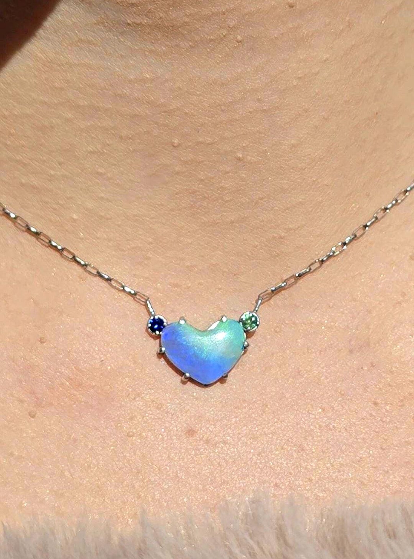 Natural Australian Opal Heart Necklace, Emerald 925 Silver, Purple Opal Pendant, Genuine Opal Jewelry October Birthstone Women Lavender Opal thumbnail 16