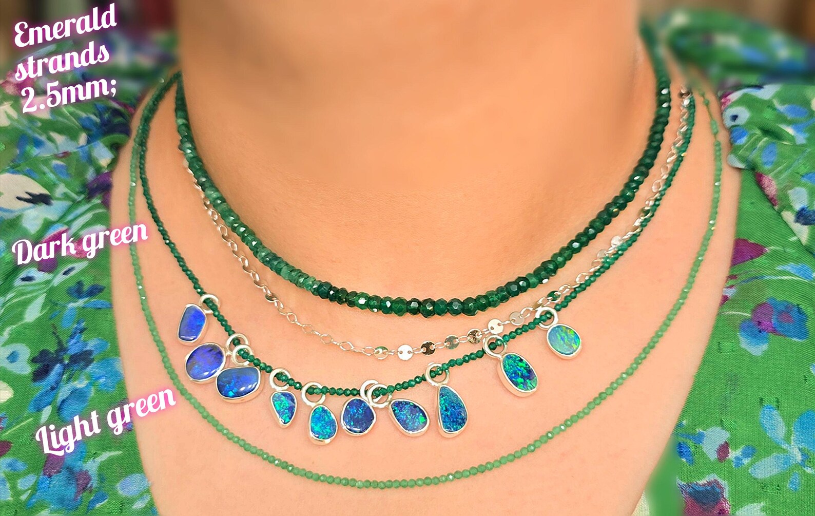 Natural Emerald gemstone strand necklace,   thumbnail 3