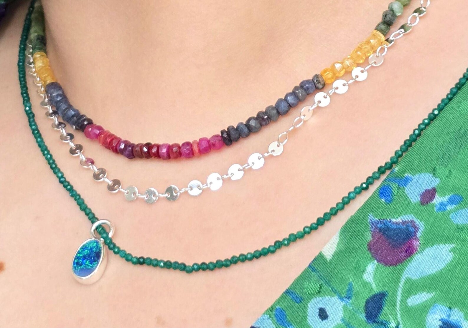 Natural Emerald gemstone strand necklace,   thumbnail 4