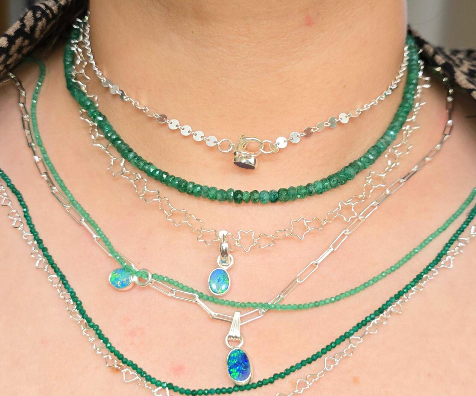 Natural Emerald gemstone strand necklace,   thumbnail 5