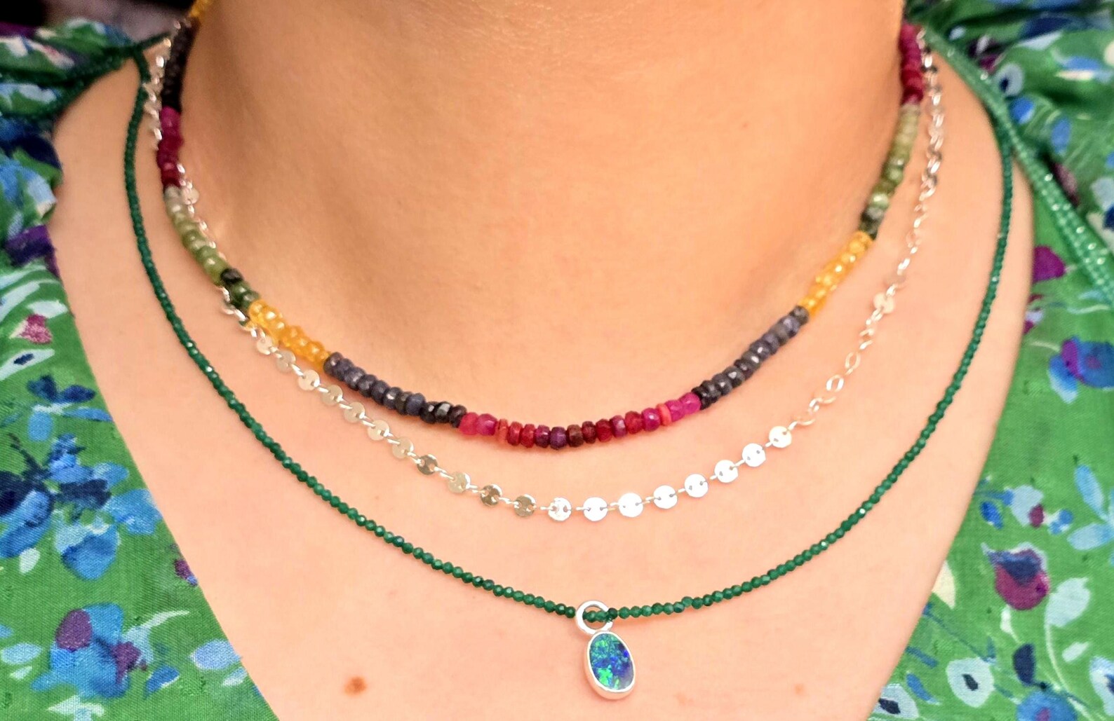 Natural Emerald gemstone strand necklace,   thumbnail 6