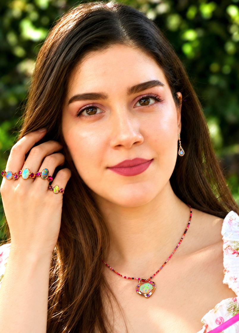 Goddess - Solid 10k Gold Natural Australian Dark Opal Ring, Pink Sapphire & Tourmaline, Size 7 thumbnail 3
