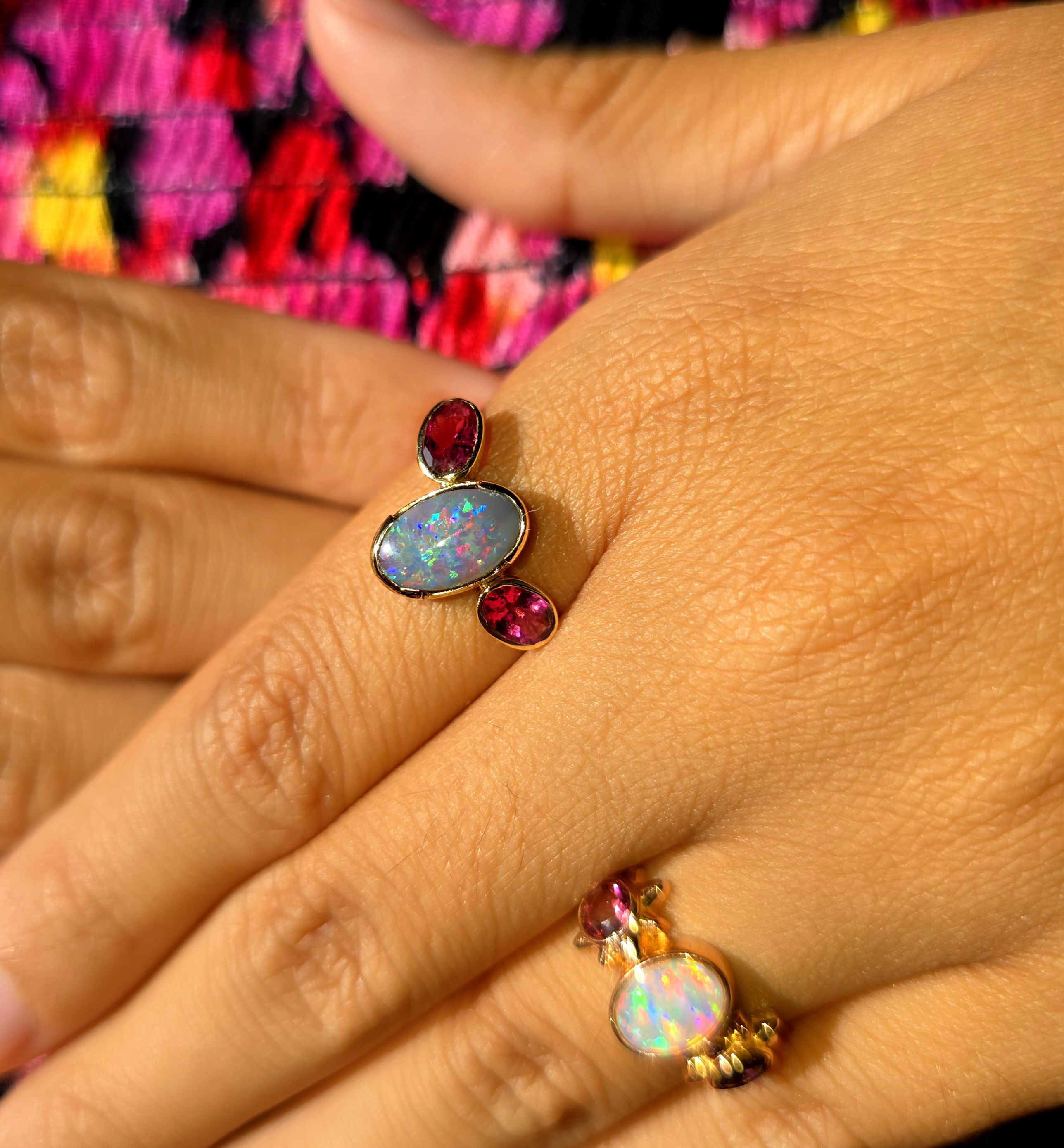 Goddess - Solid 10k Gold Natural Australian Dark Opal Ring, Pink Sapphire & Tourmaline, Size 7 thumbnail 10